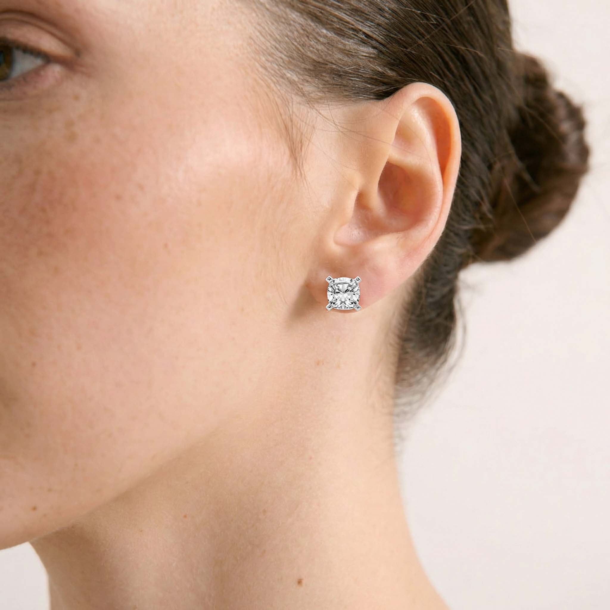 10kt White Gold Four Prong Cushion Lab Diamond Stud Earrings (1 Ct. Tw.) color product image one