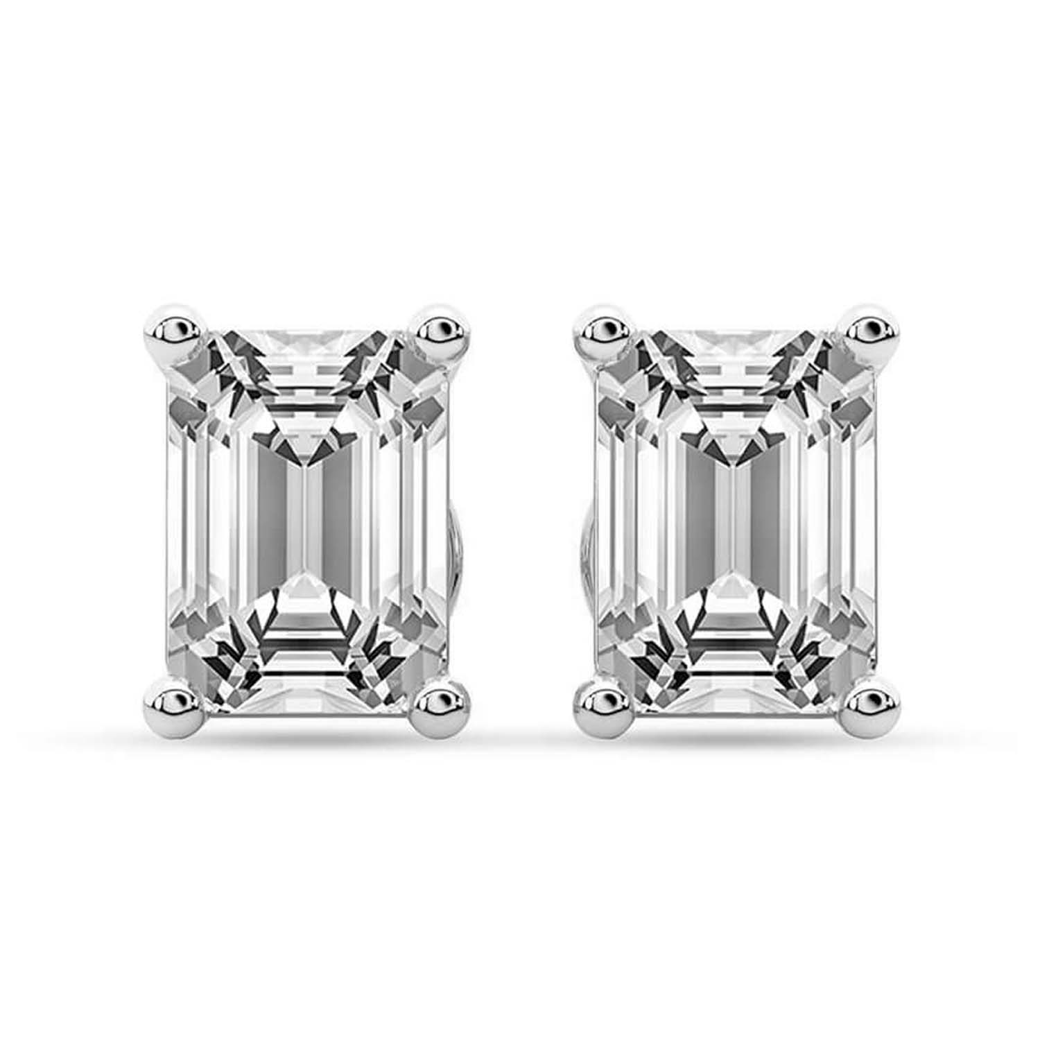 Four Prong Emerald Lab Diamond Stud Earrings front view
