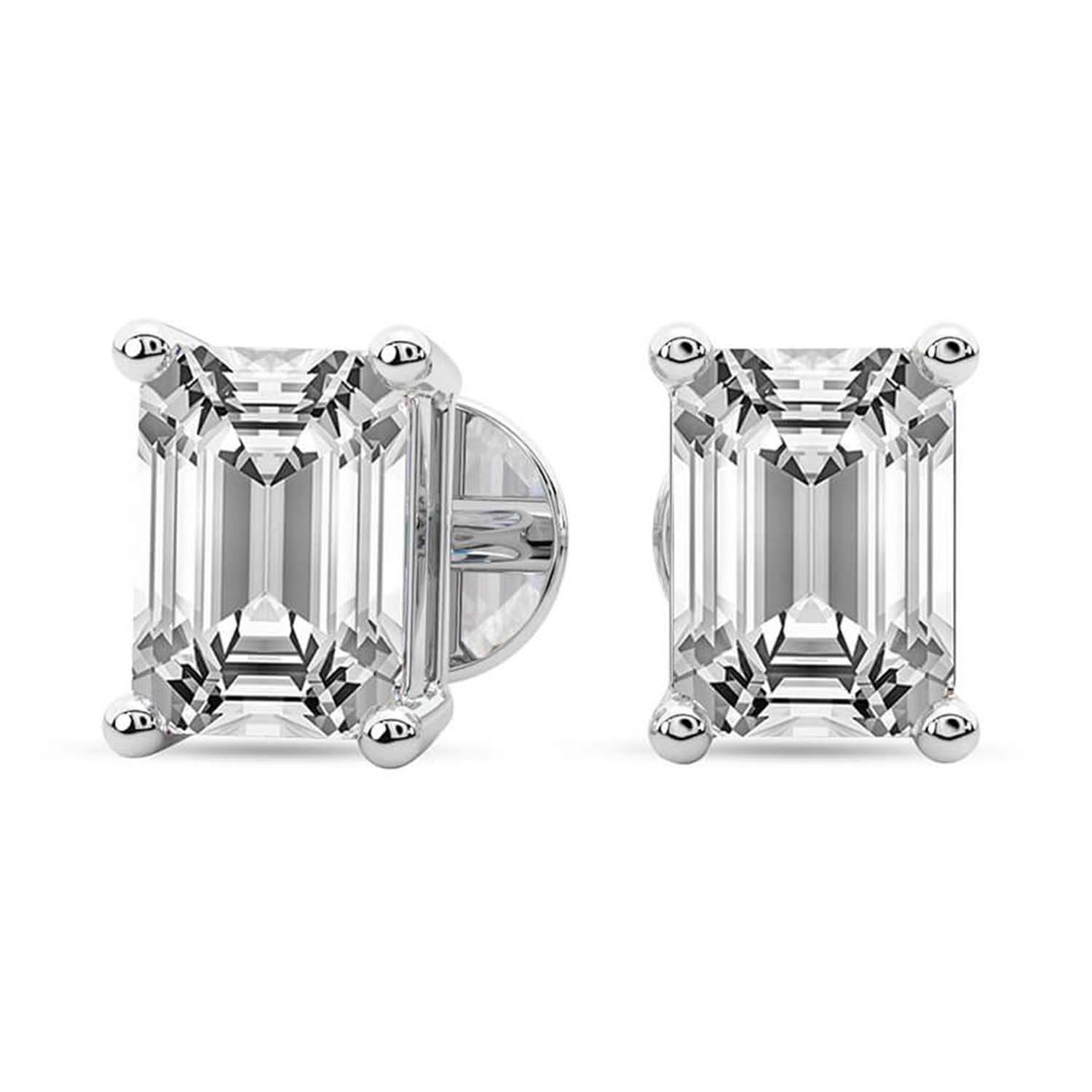 Four Prong Emerald Lab Diamond Stud Earrings left view