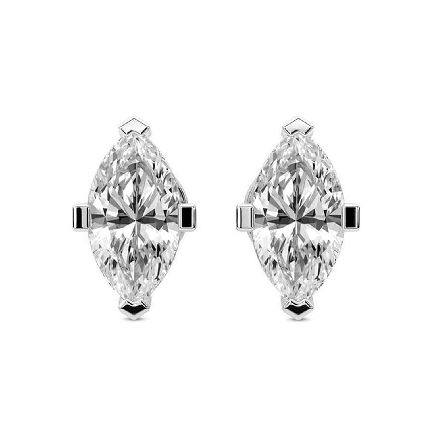 Four Prong Marquise Lab Diamond Stud Earrings front view