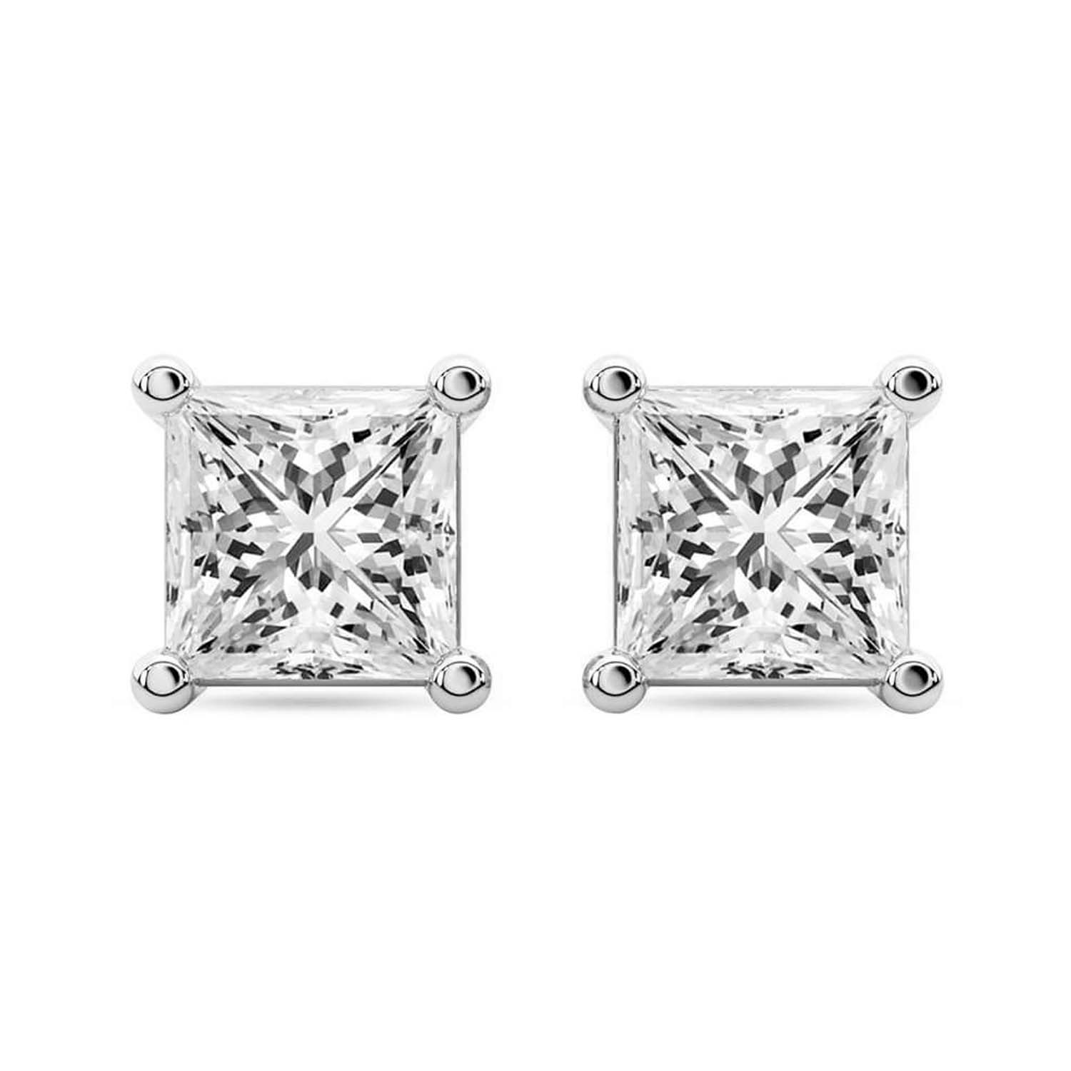 Four Prong Princess Lab Diamond Stud Earrings front view