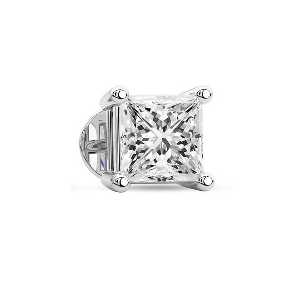 Four Prong Princess Lab Diamond Single Stud Earring left view