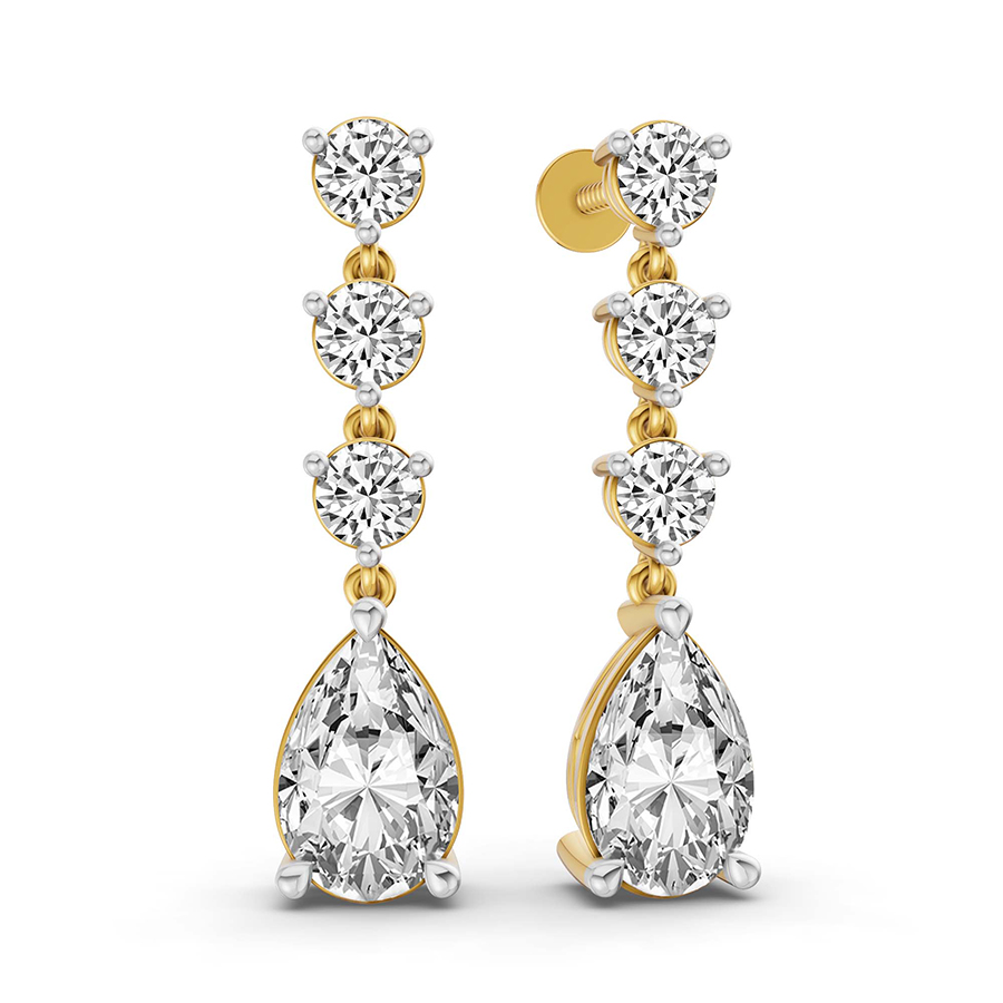 10kt Yellow Gold Pear and Round Fashion Lab Diamond Dangle Earrings (2 Ct. Tw.) left