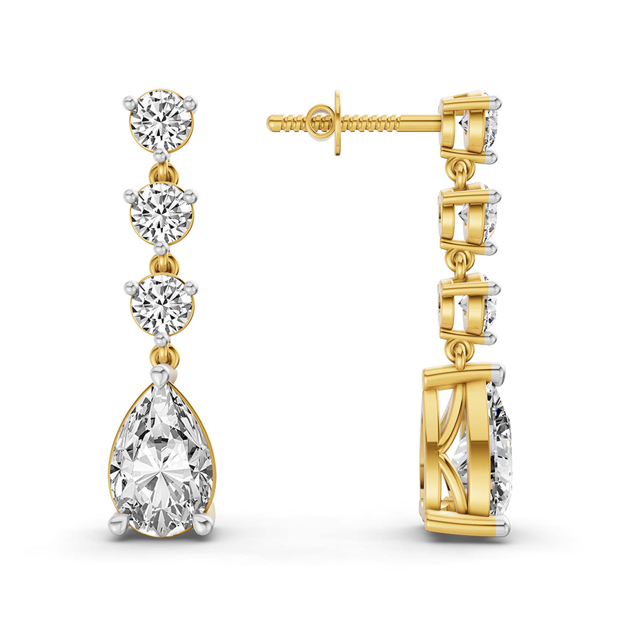 10kt Yellow Gold Pear and Round Fashion Lab Diamond Dangle Earrings (2 Ct. Tw.) right