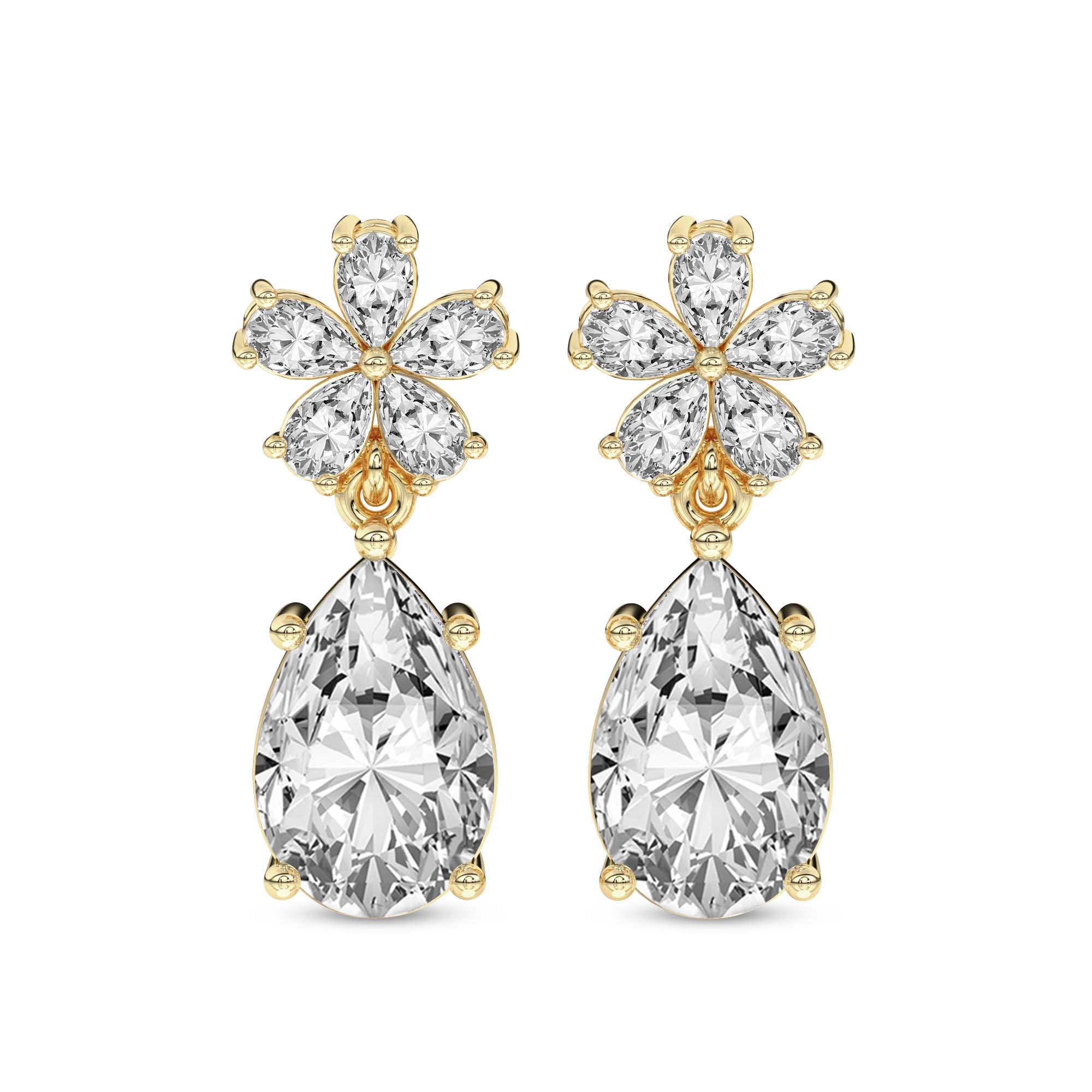 Iris Bloom Flower Fashion Lab Diamond Dangle Earrings front view