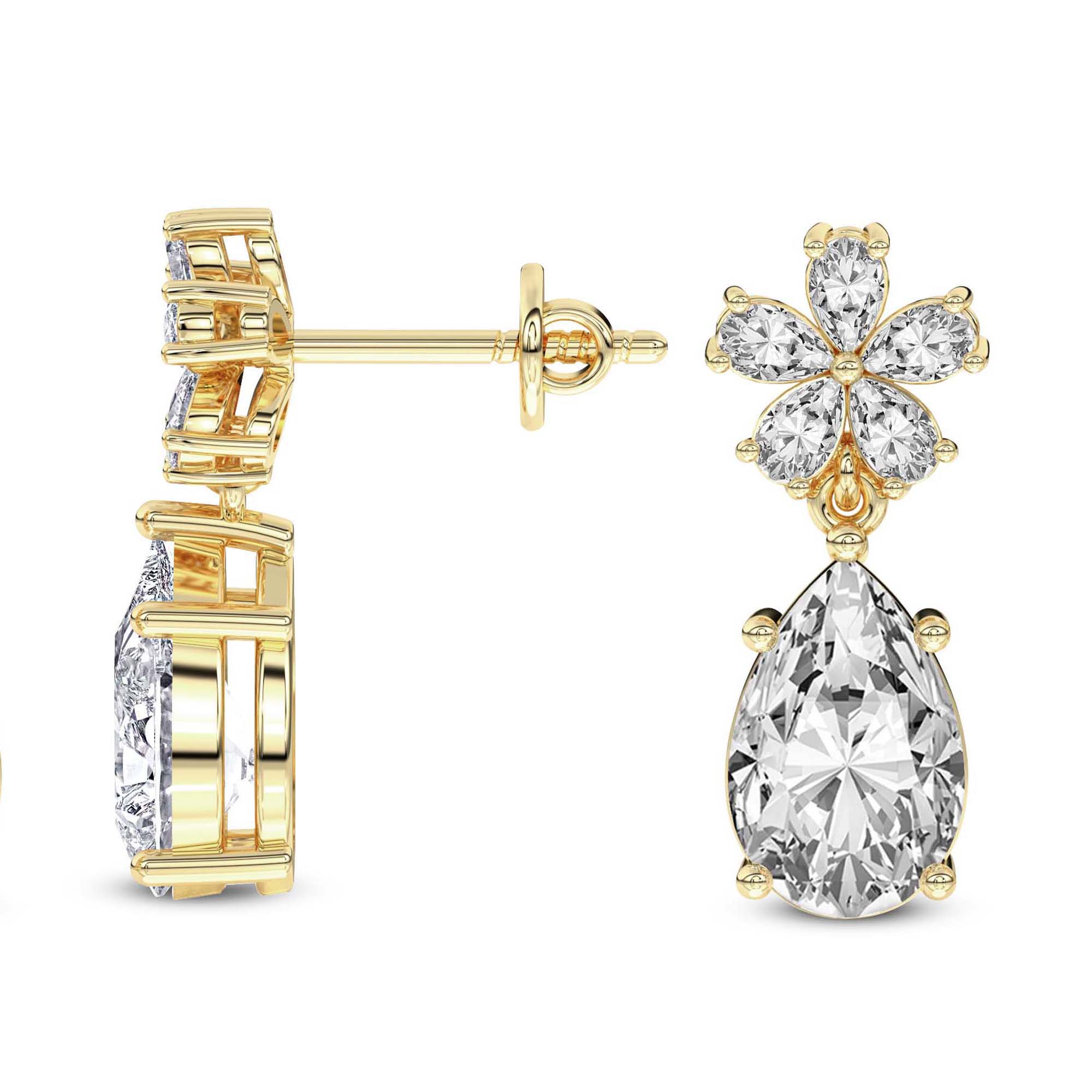 Iris Bloom Flower Fashion Lab Diamond Dangle Earrings left view