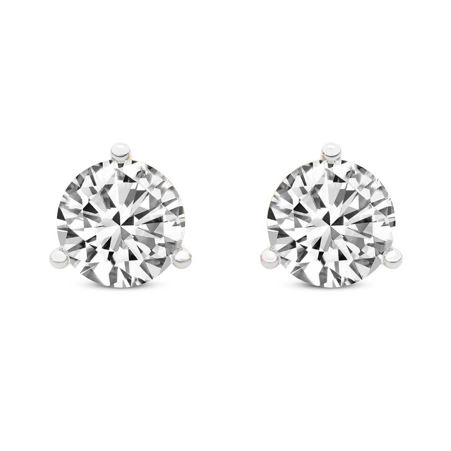 Three Prong Martini Round Lab Diamond Stud Earrings front view