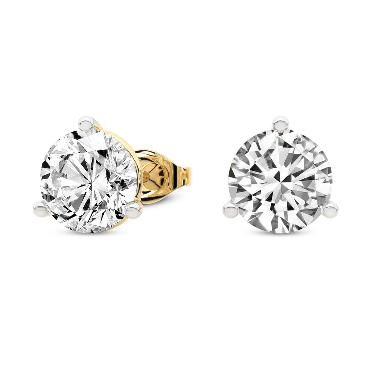 3 Prong Martini Round Lab Diamond Stud Earrings yellow gold earring, small right view