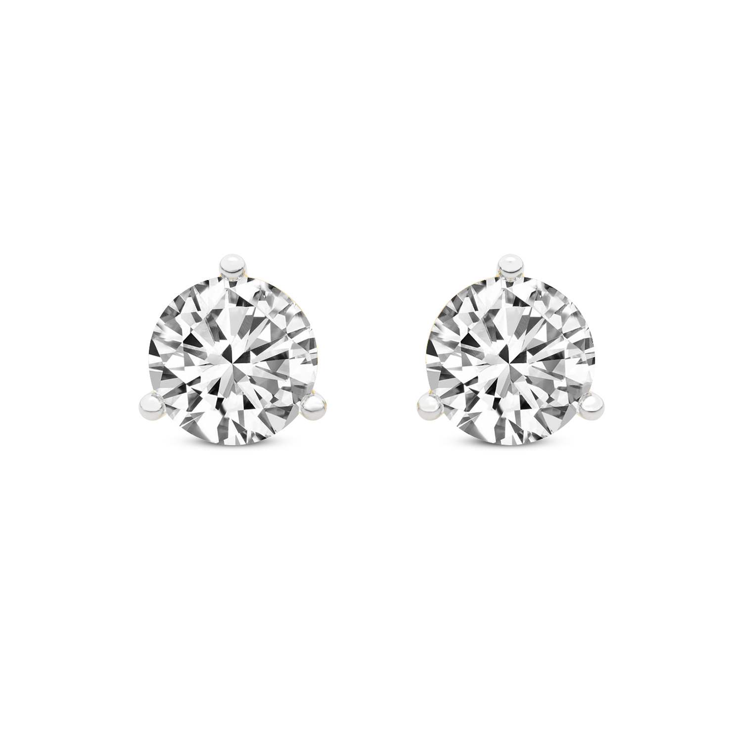 3 Prong Martini Round Lab Diamond Stud Earrings yellow gold earring, small front view