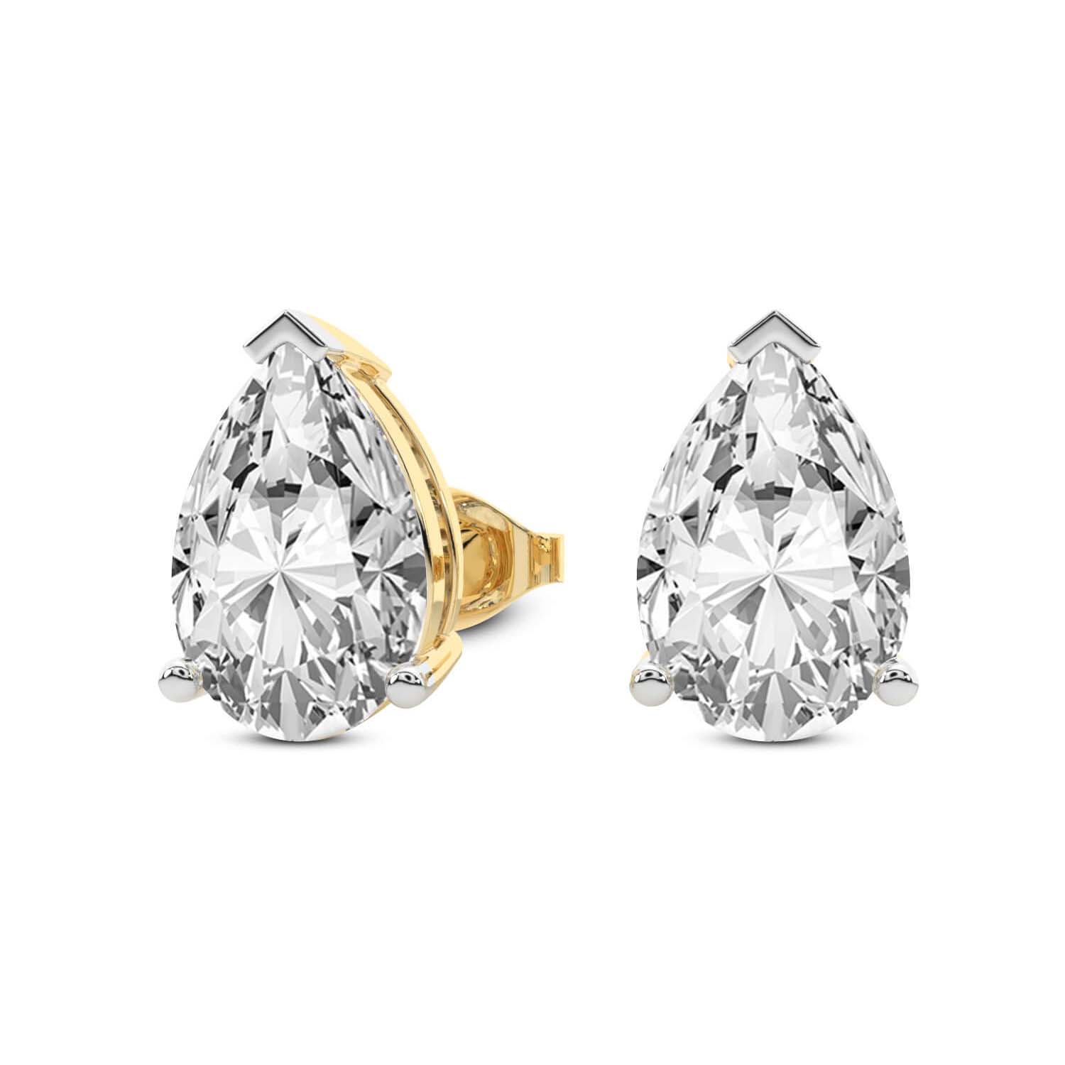 3 Prong Pear Lab Diamond Stud Earrings yellow gold earring, small right view