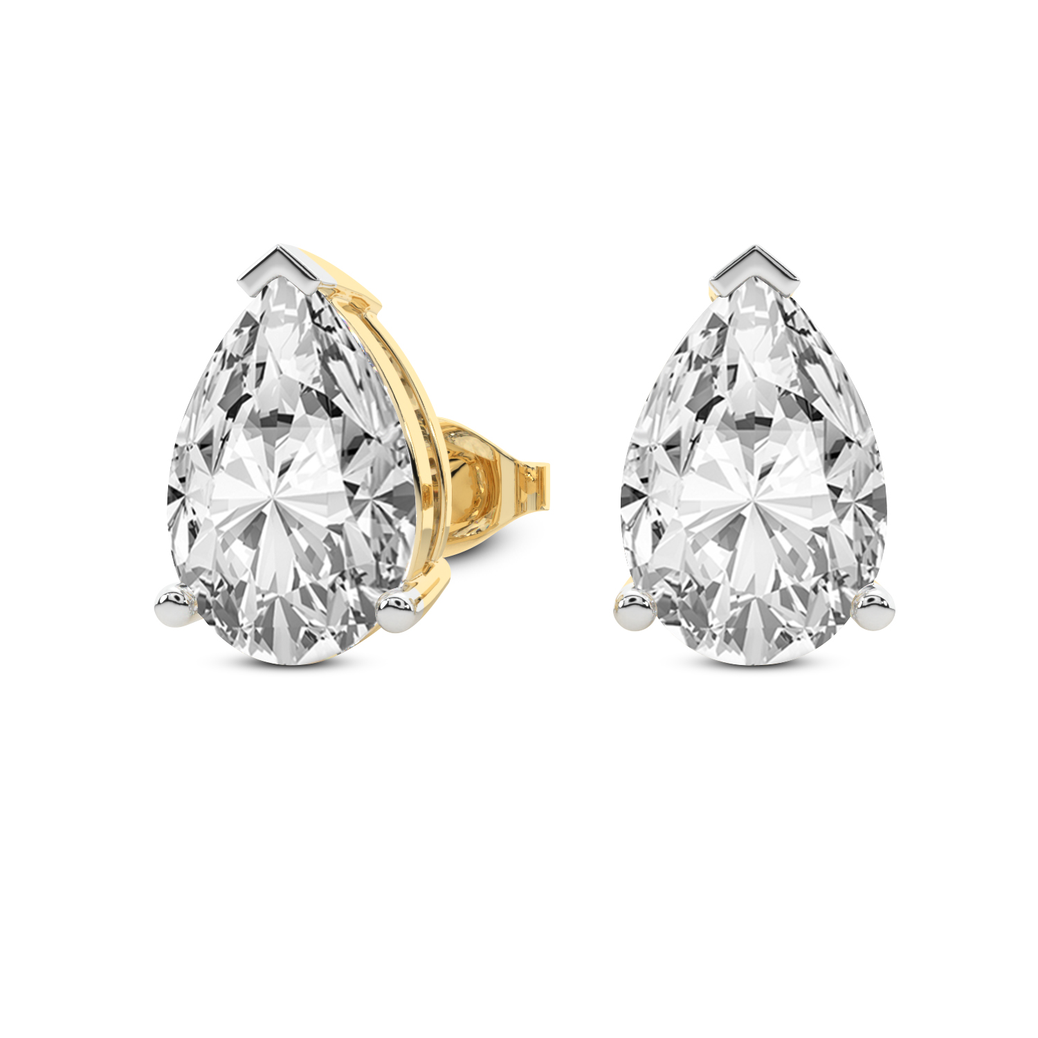3 Prong Pear Lab Diamond Stud Earrings yellow gold earring, small right view