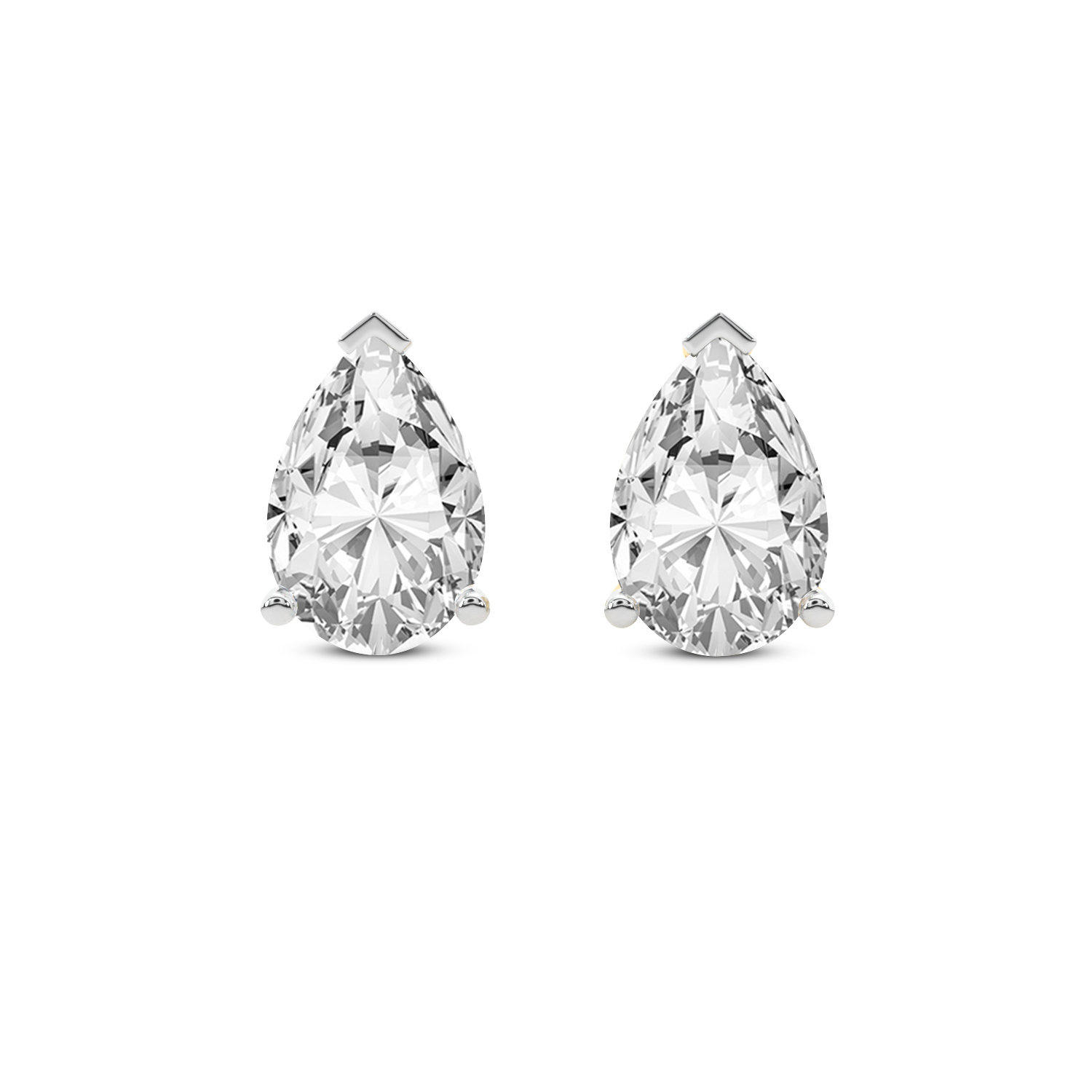 3 Prong Pear Lab Diamond Stud Earrings yellow gold earring, small front view