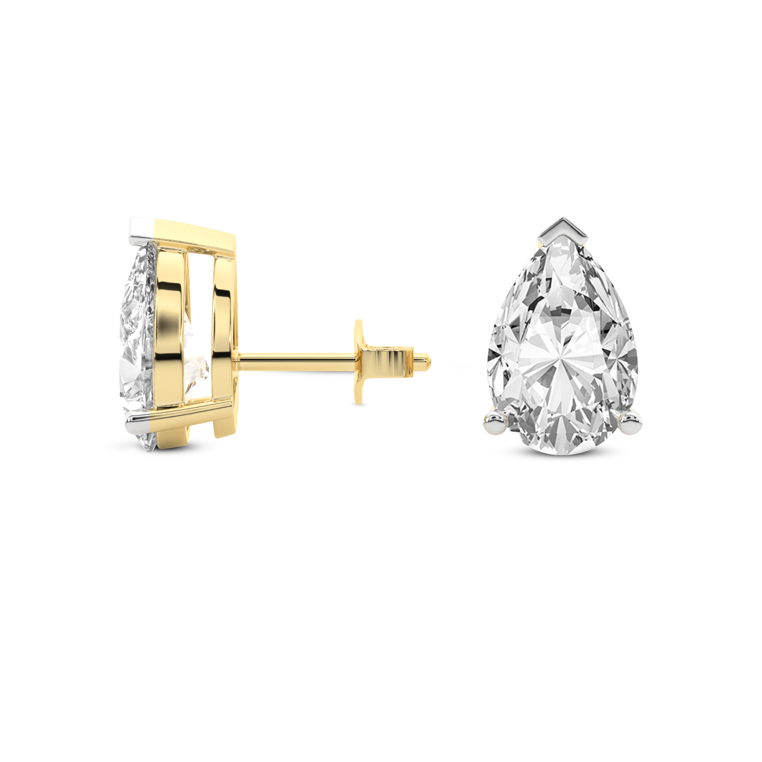 3 Prong Pear Lab Diamond Stud Earrings yellow gold earring, small left view