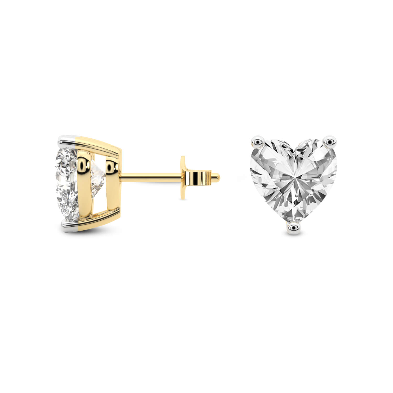 3 Prong Heart Lab Diamond Stud Earrings yellow gold earring, small left view