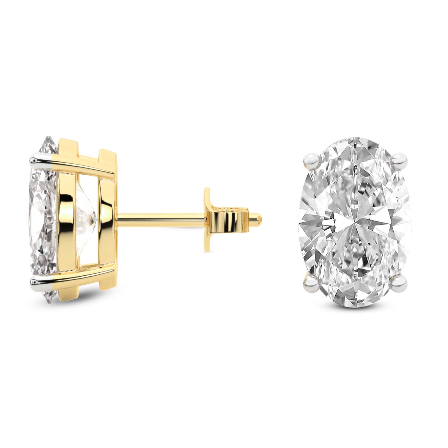 4 Prong Oval Lab Diamond Stud Earrings yellow gold earring, small left view