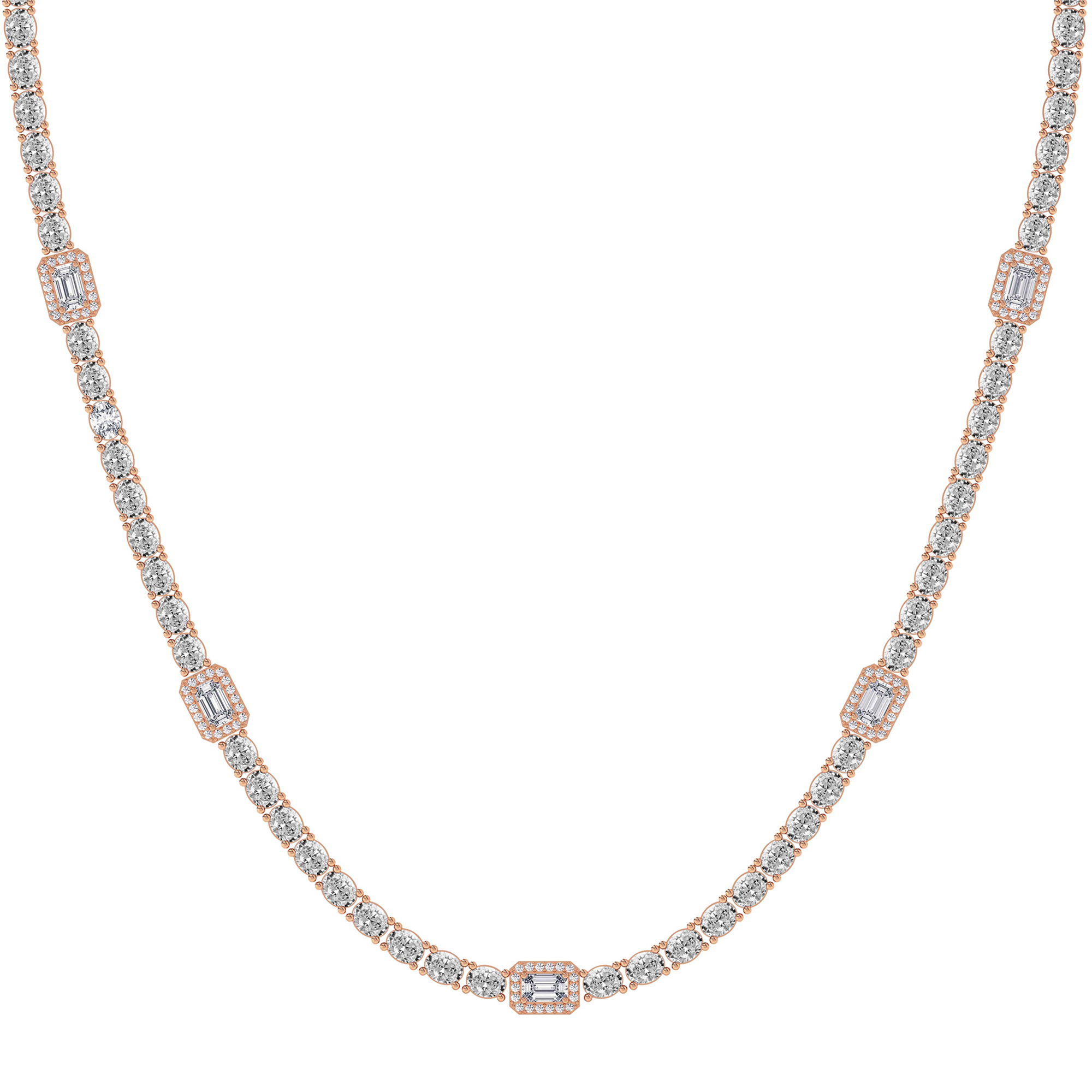 Emerald Halo Station Lab Diamond Tennis Necklace front view