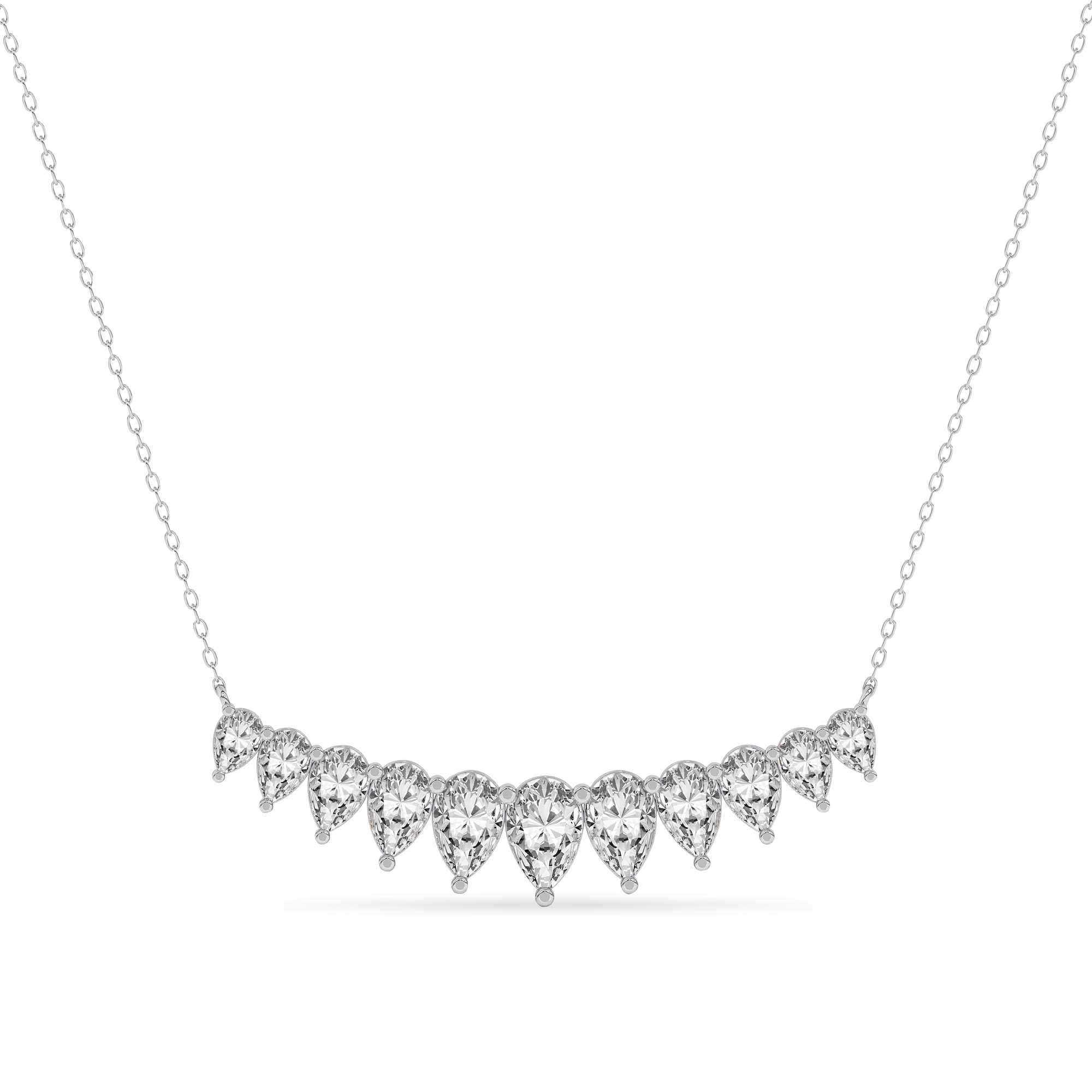 Crescent Graduating Pear Lab Diamond Fashion Necklace front view