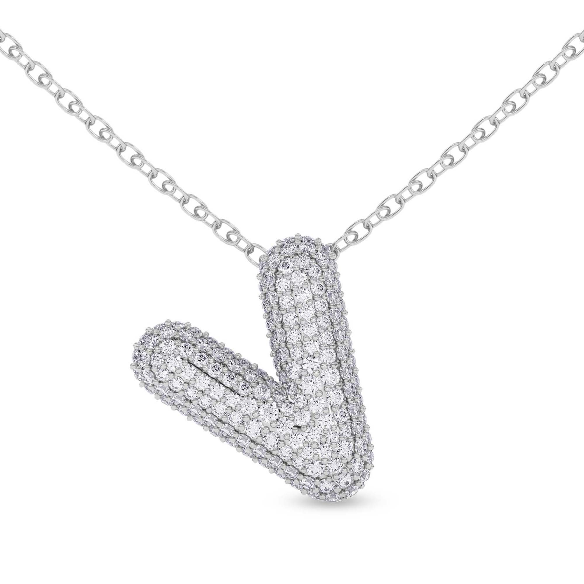 Lab Diamond Initial V Necklace front view