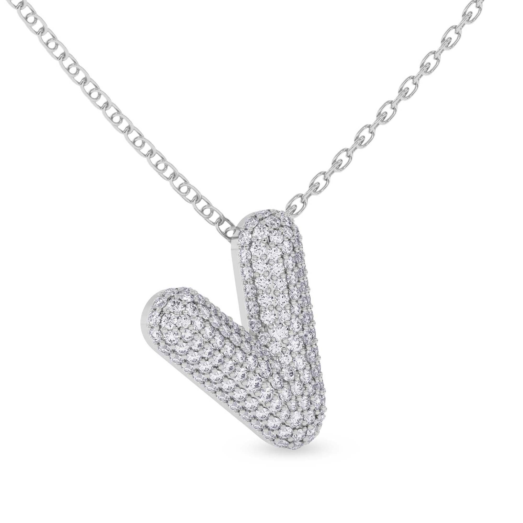 Lab Diamond Initial V Necklace left view