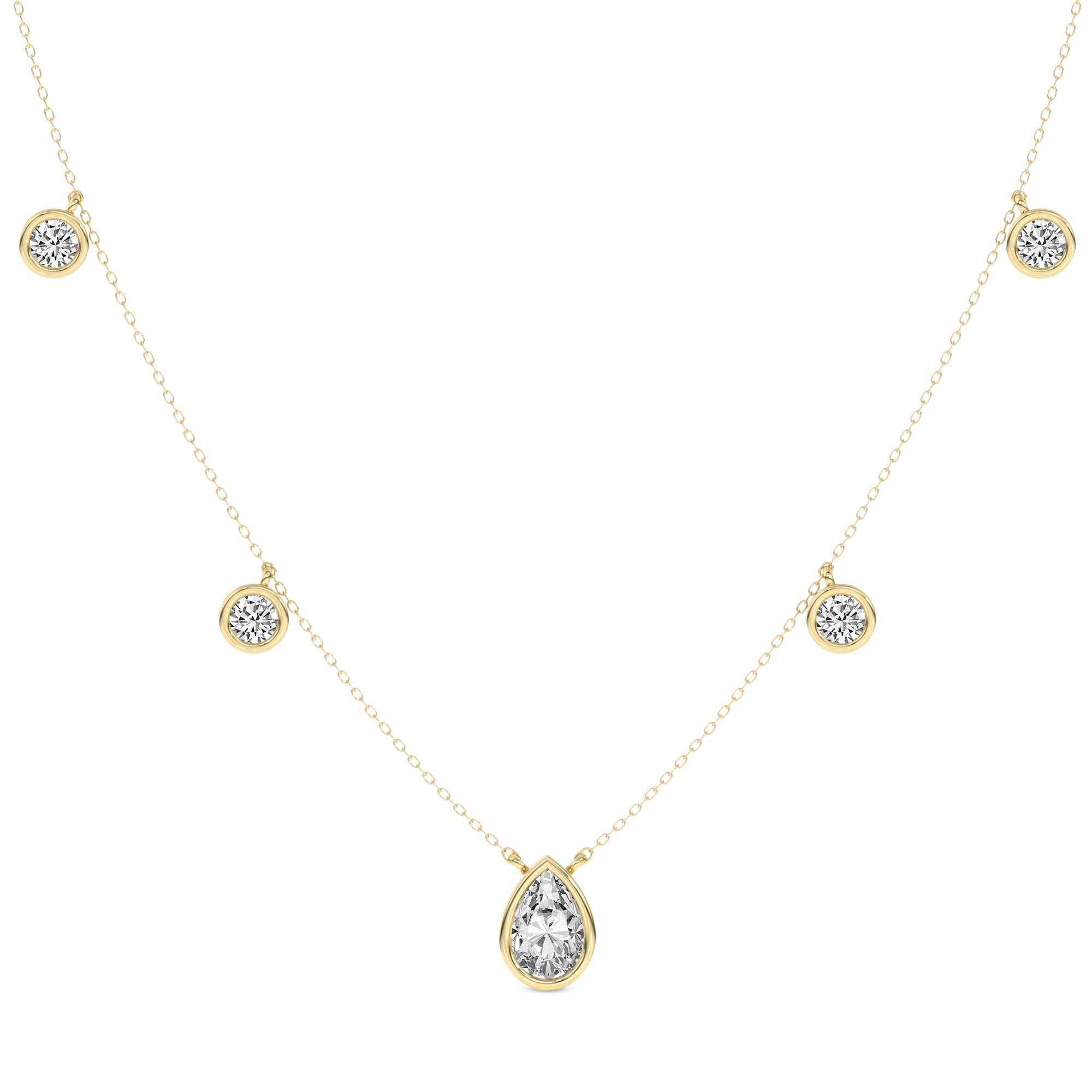 Opaline Pear & Round Lab Diamond Station Fashion Necklace front view