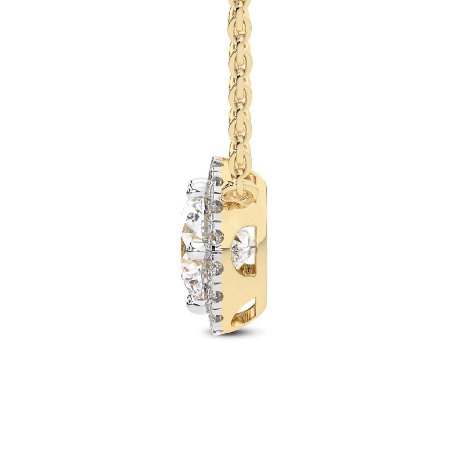 14kt Yellow Gold Belleza Halo Lab Diamond Solitaire Necklace (1 Ct. Tw.) standing product image one