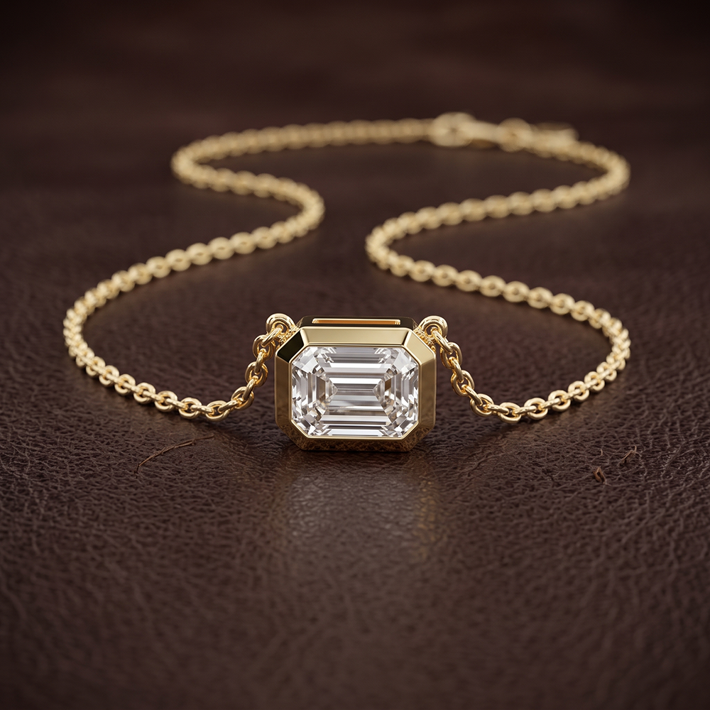 10kt Yellow Gold Aubree Emerald Bezel Lab Diamond Solitaire Necklace (1/2 Ct. Tw.) color product image one
