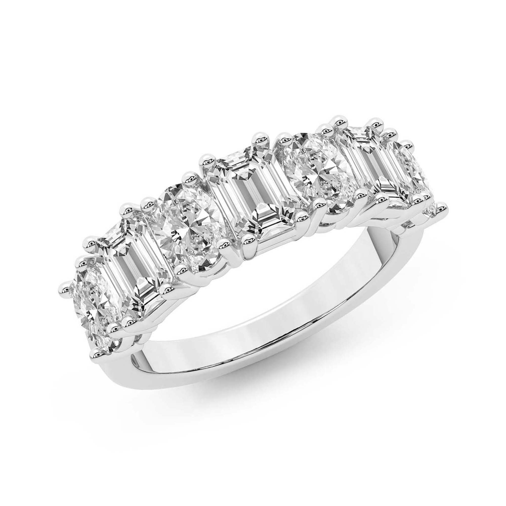 Daphne Oval and Emerald Lab Diamond Anniversary Band left view