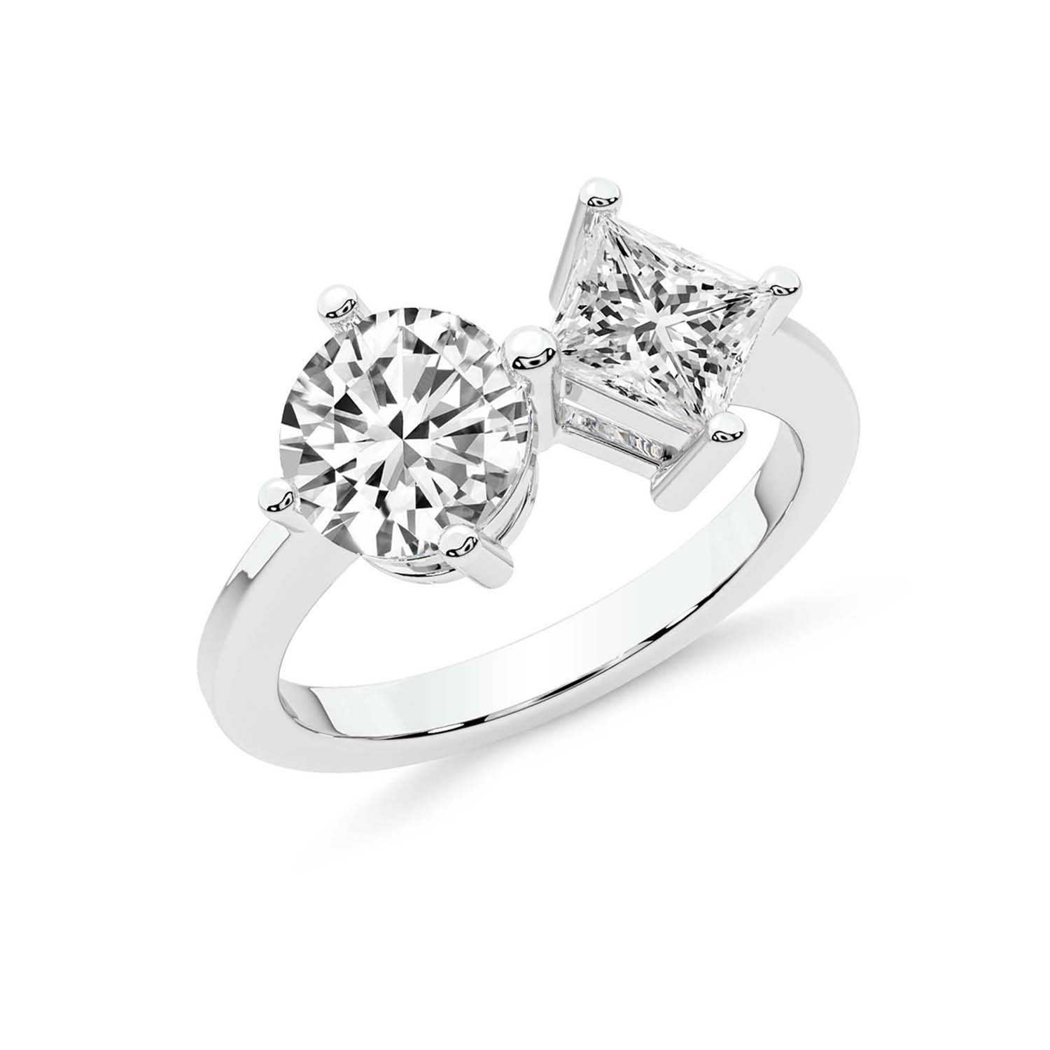 Luisa Two Stone Round and Princess Toi et Moi Ring left view