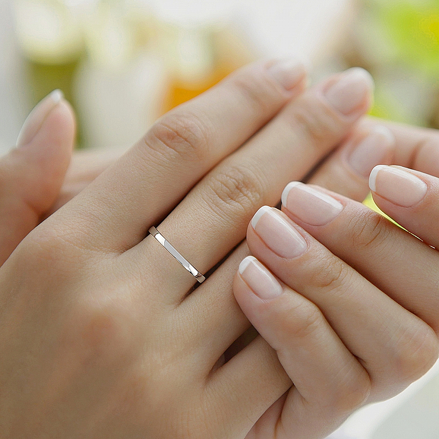 Simple Miya Matching Band prong Setting white gold band ring, model view