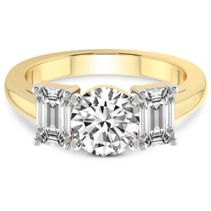 Lauren Three Stone Side Emerald Diamond Ring front view