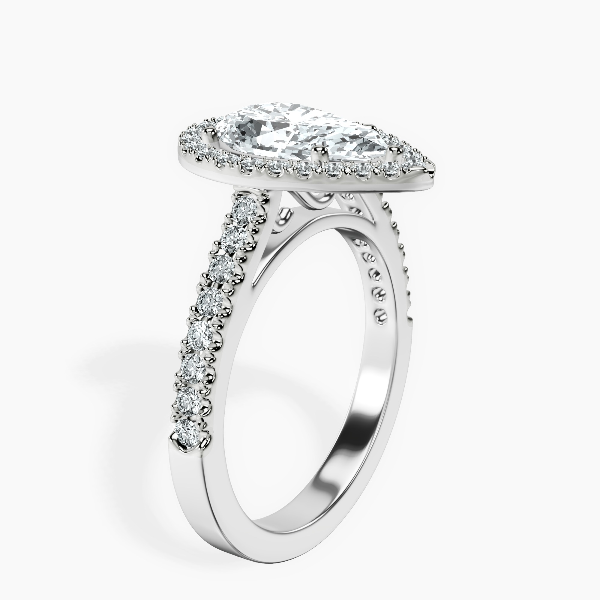 2.59 ct. pear Rising Sun Halo Ring in 10kt white gold standing product image one