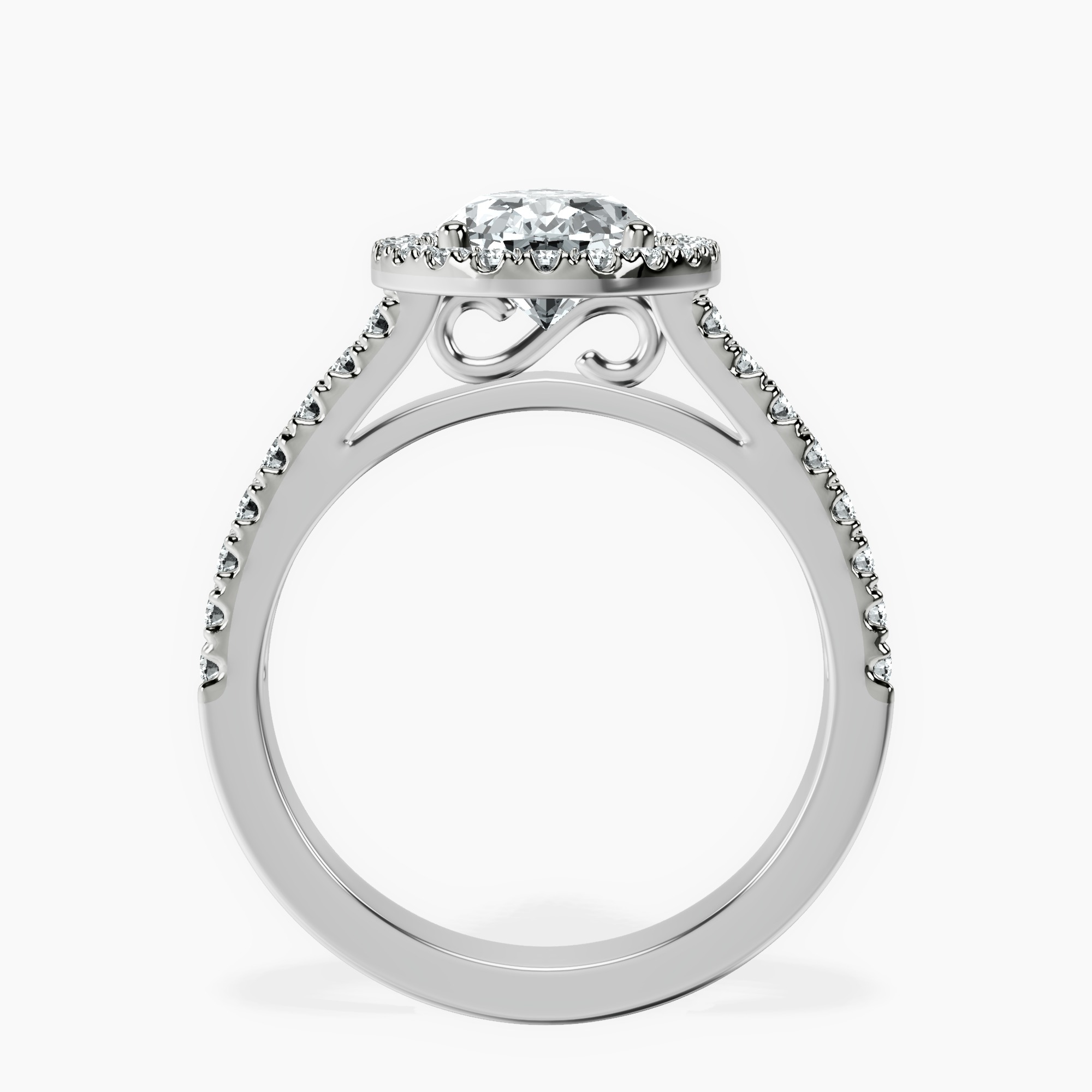2.59 ct. pear Rising Sun Halo Ring in 10kt white gold side right image one