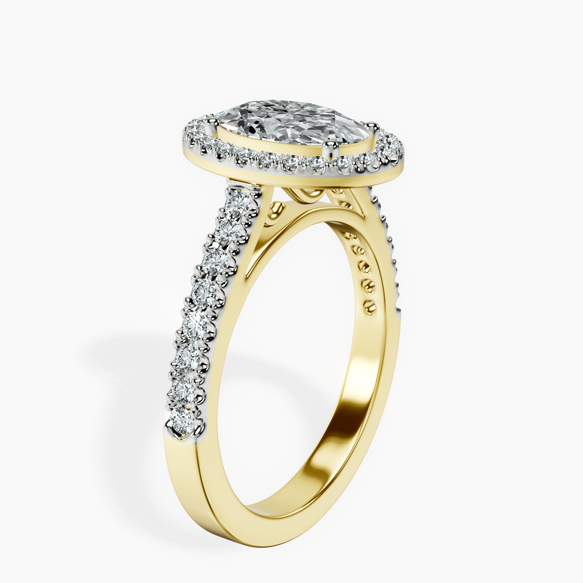 2.40 ct. oval Rising Sun Halo Ring in 18kt yellow gold standing product image one