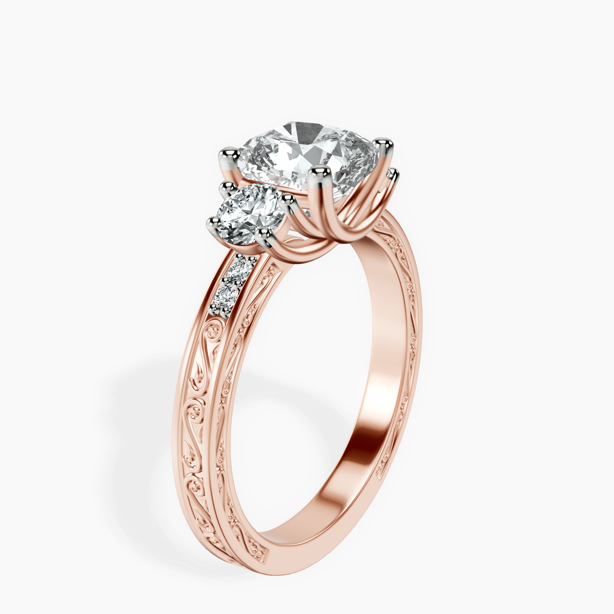 2.41 ct. cushion Valencia Vinatge Ring in 10kt rose gold standing product image one