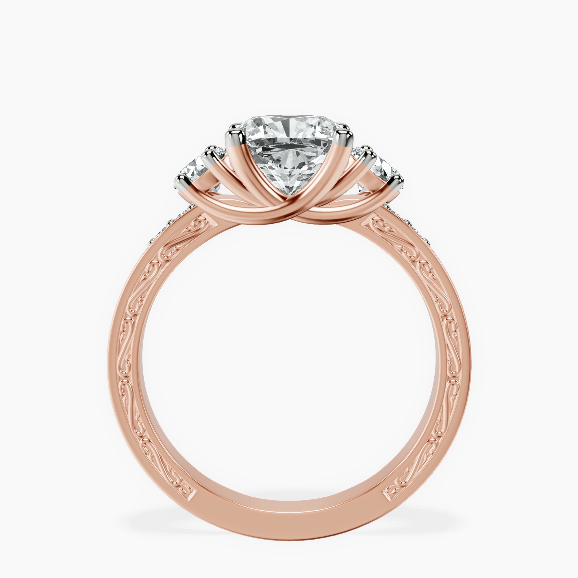 2.41 ct. cushion Valencia Vinatge Ring in 10kt rose gold side right image one
