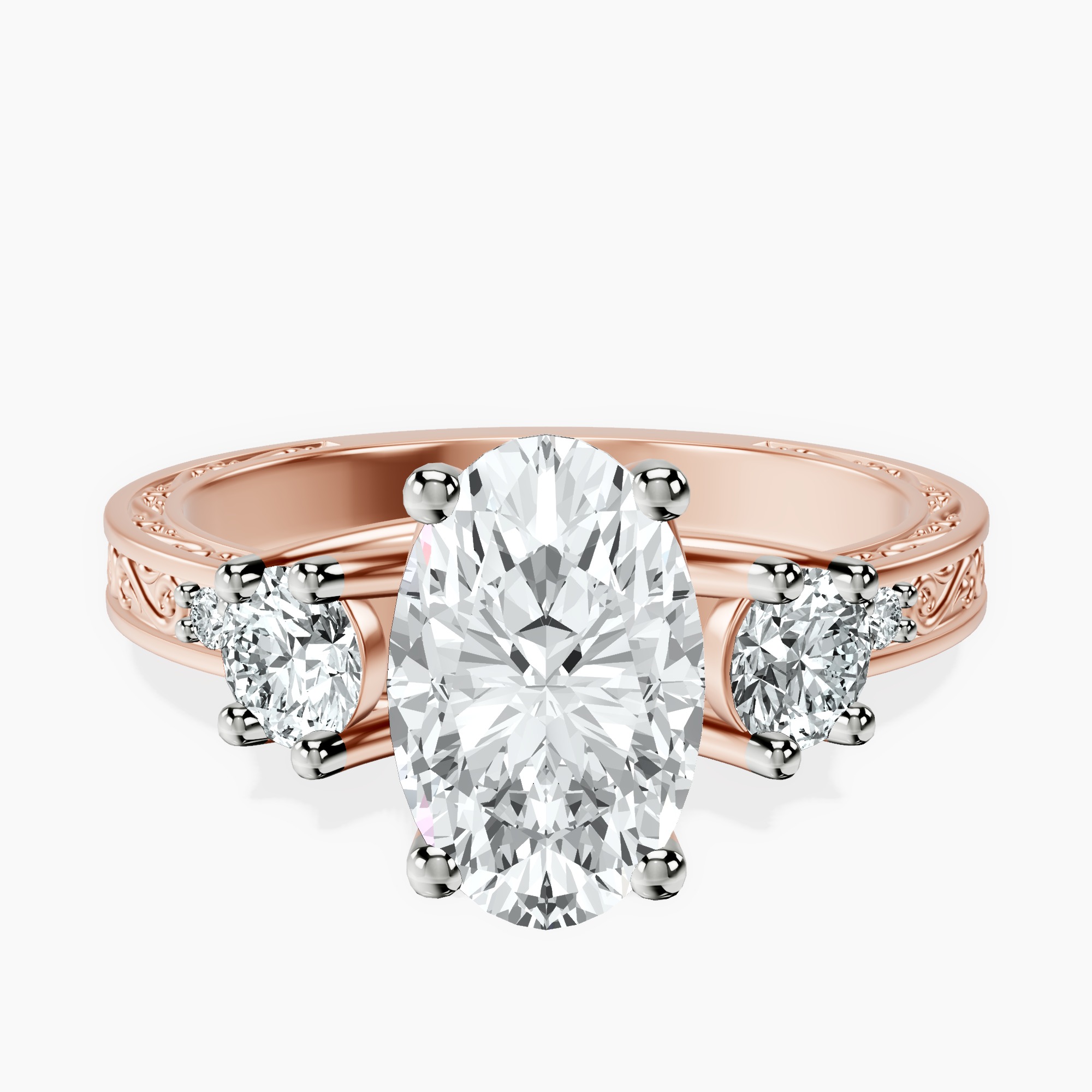 2.40 ct. oval Valencia Vinatge Ring in 18kt rose gold rtr top