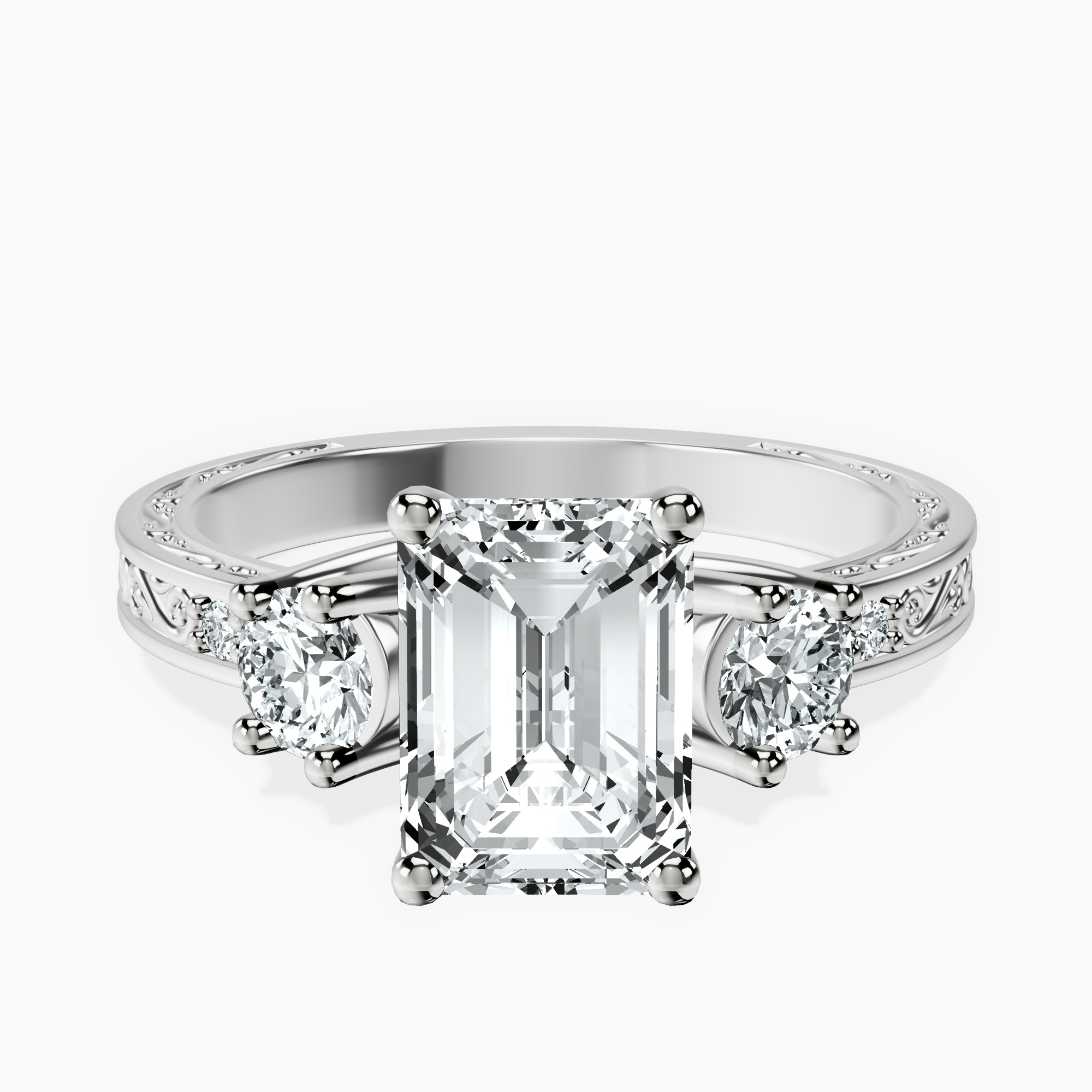 1.43 ct. emerald Valencia Vinatge Ring in 14kt white gold rtr top