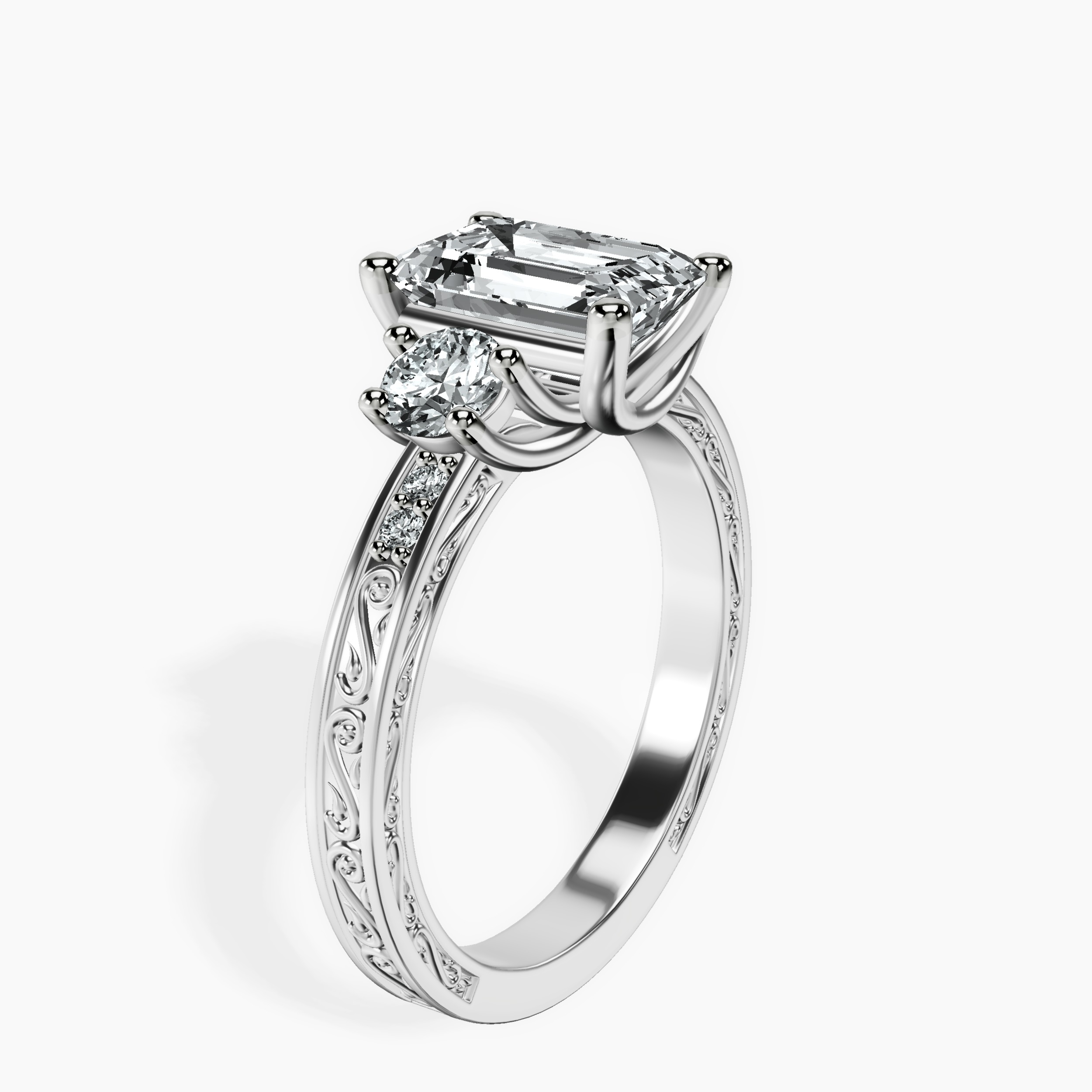 1.43 ct. emerald Valencia Vinatge Ring in 14kt white gold standing product image one