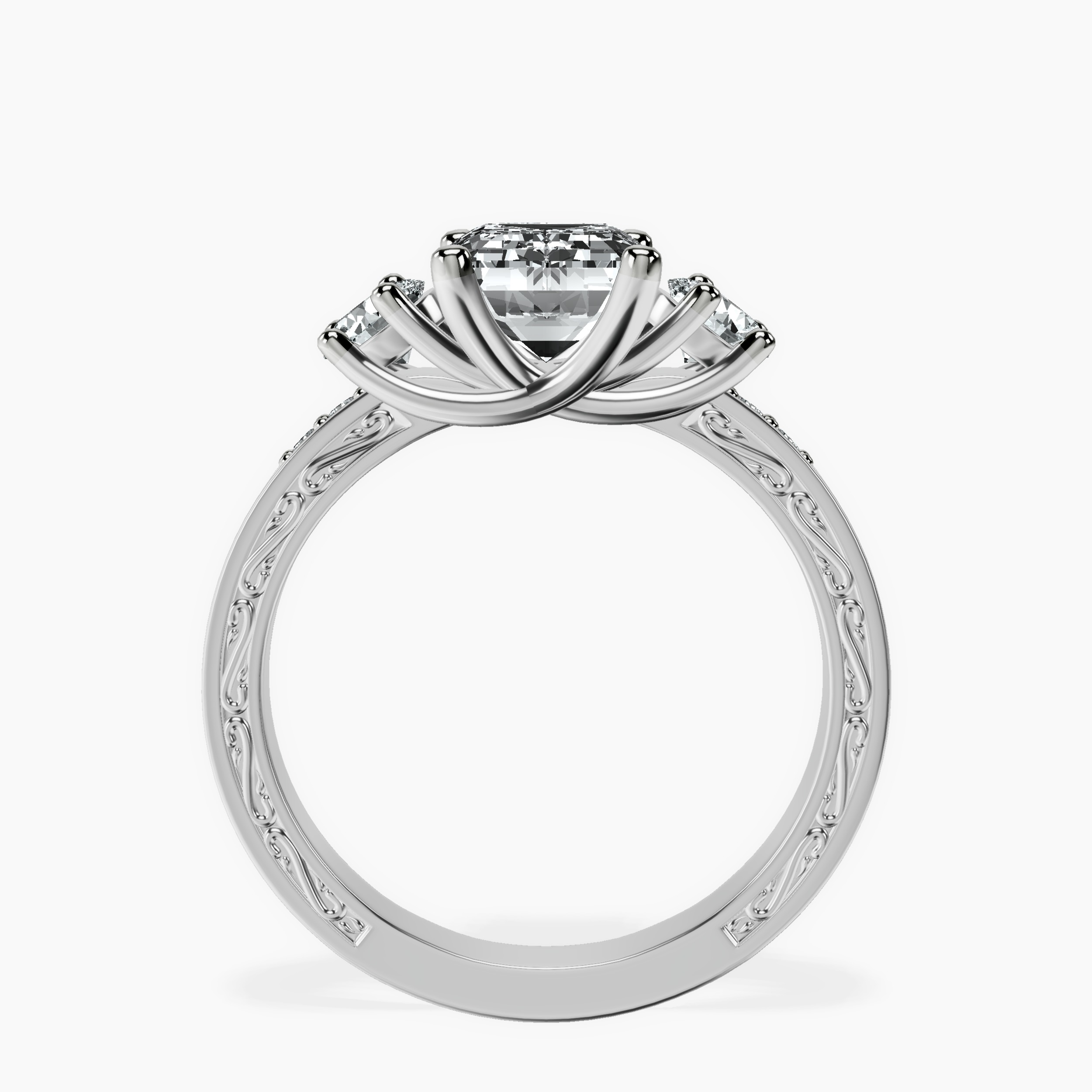 1.43 ct. emerald Valencia Vinatge Ring in 14kt white gold side right image one
