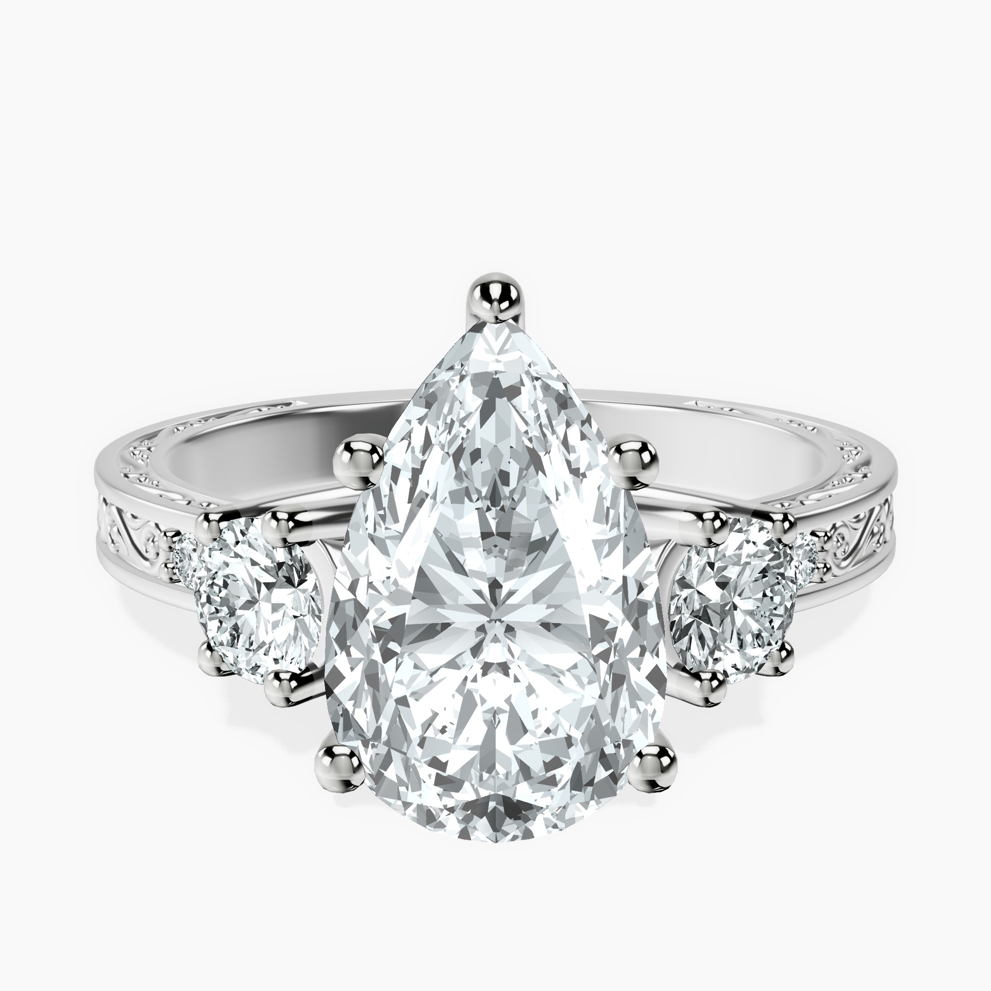 1.34 ct. pear Valencia Vinatge Ring in 10kt white gold rtr top