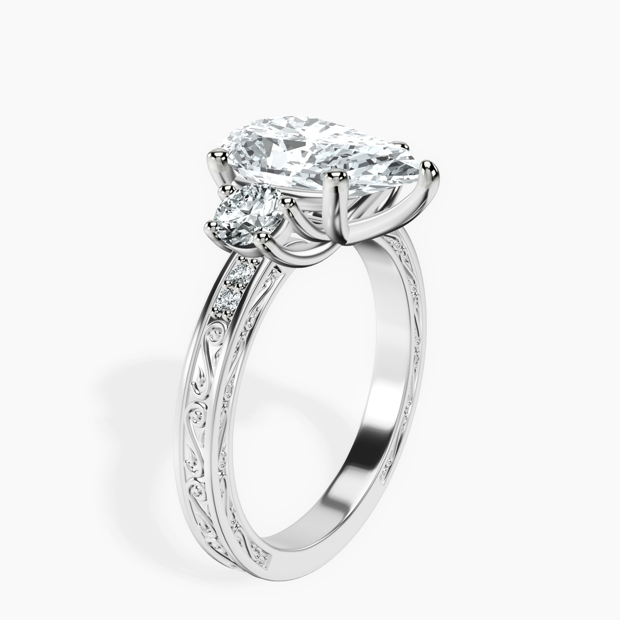 1.34 ct. pear Valencia Vinatge Ring in 10kt white gold standing product image one