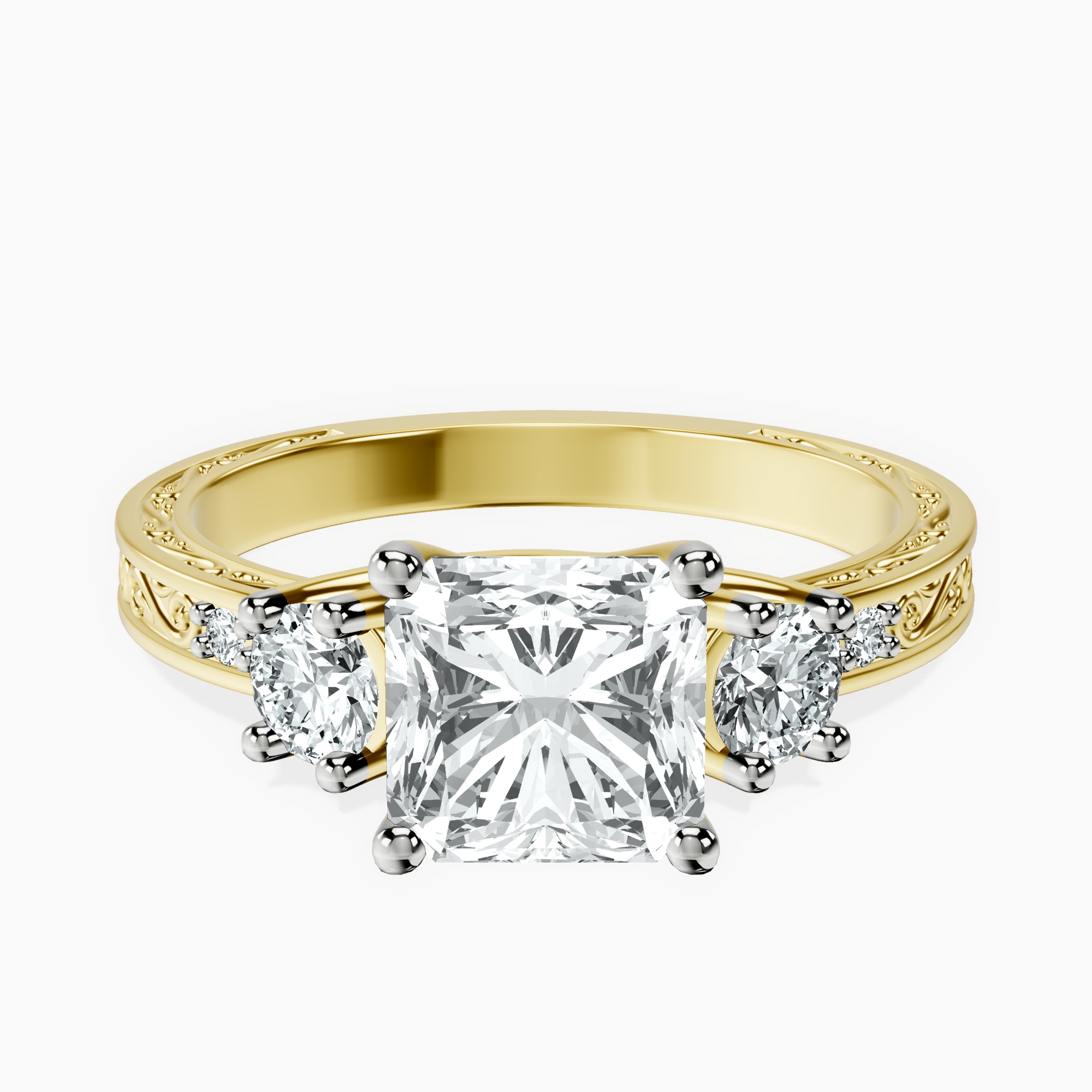 9Ct Yellow Gold Valencia Three Stone Vintage Lab Diamond Ring front image