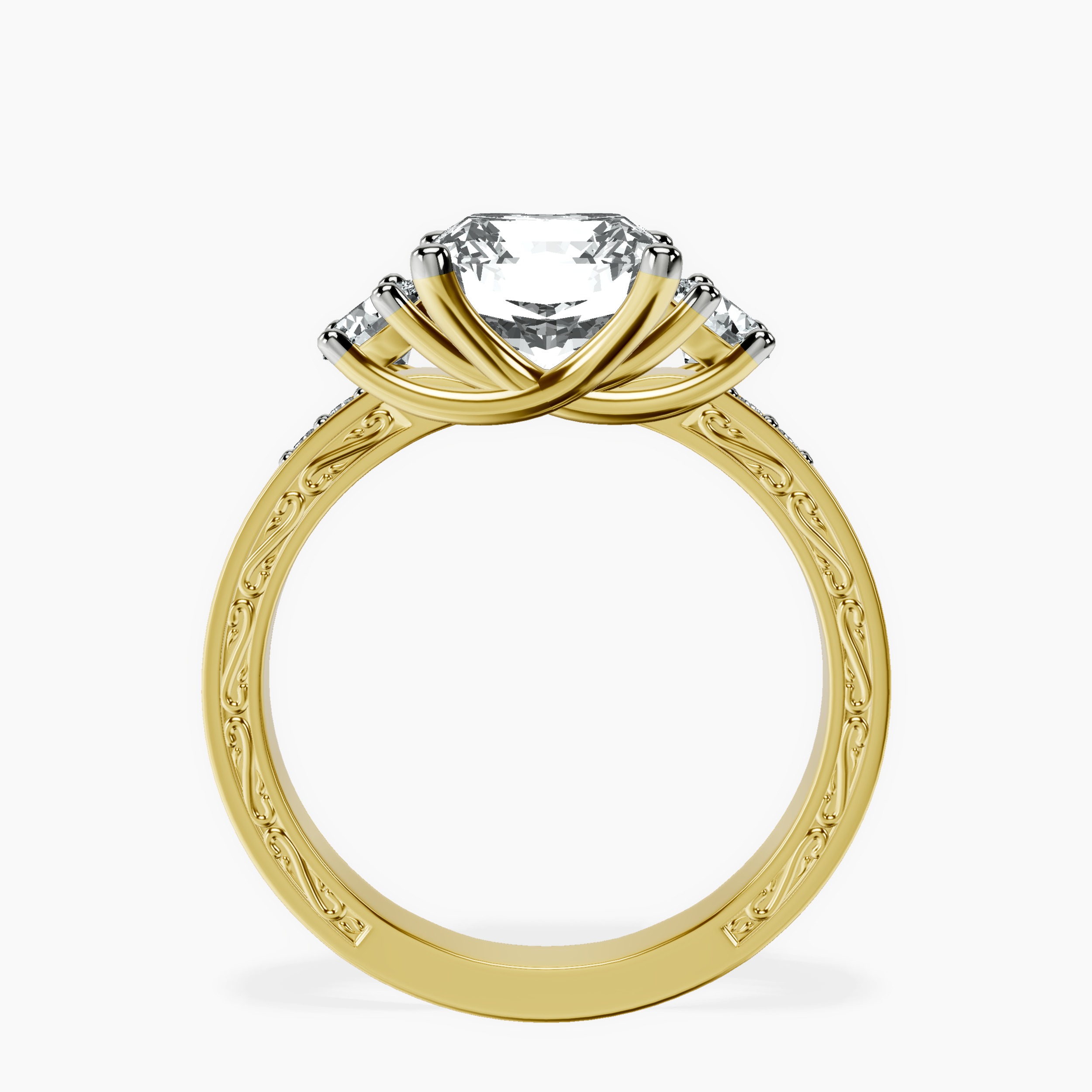 9Ct Yellow Gold Valencia Three Stone Vintage Lab Diamond Ring side right image one
