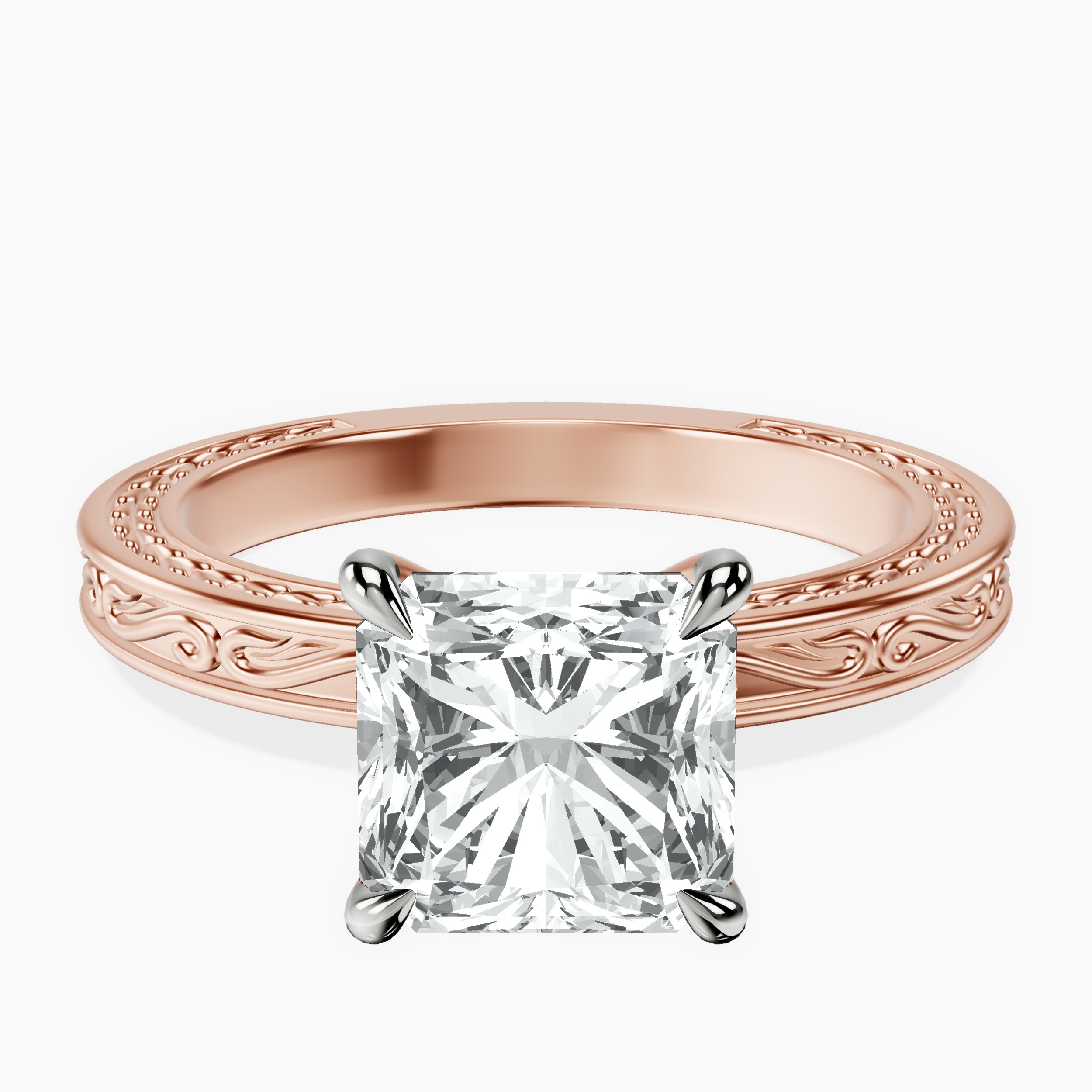2.94 ct. radiant Ivory Solitaire Ring in 10kt rose gold rtr top