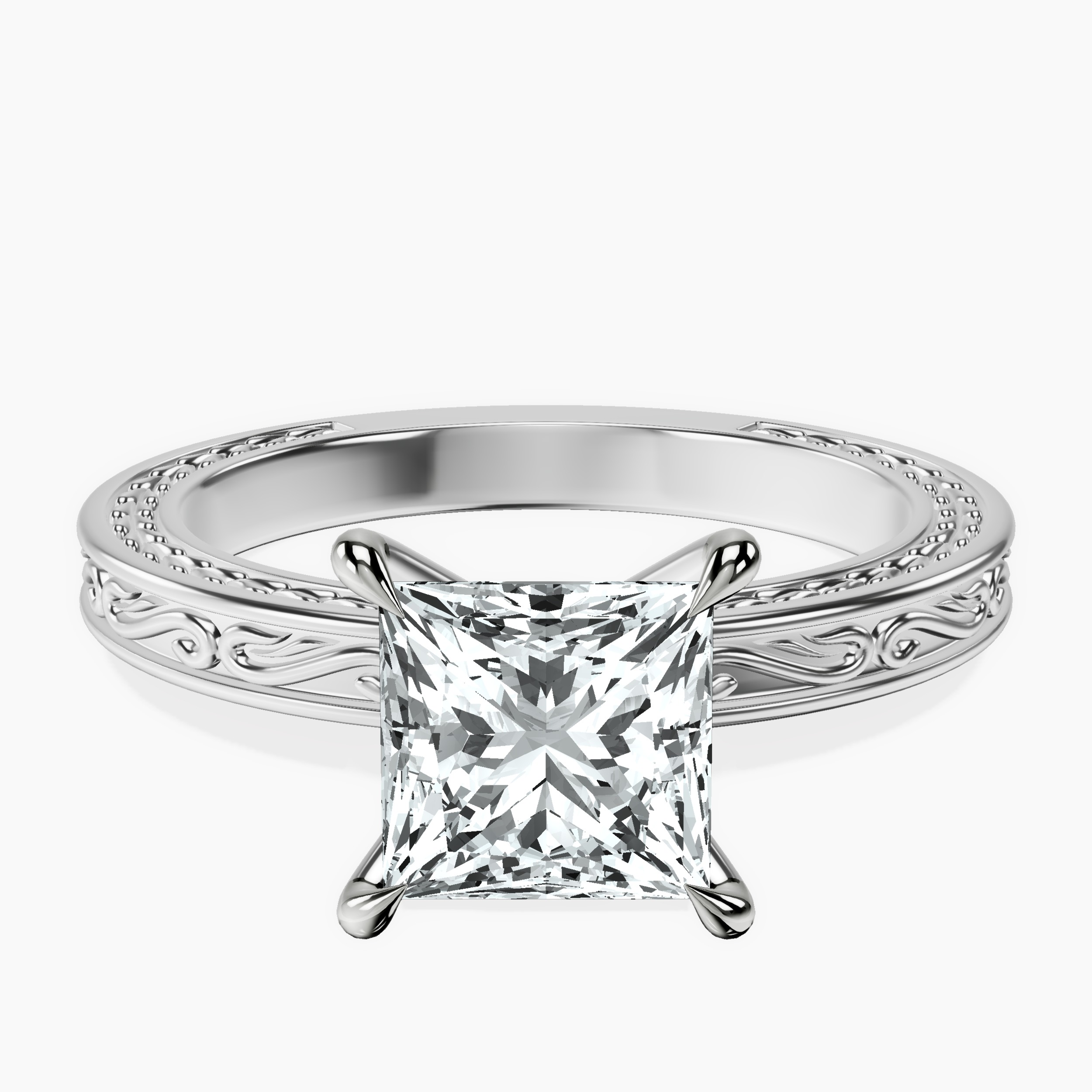 18ct White Gold Ivory Vintage Solitaire Lab Diamond Ring front image
