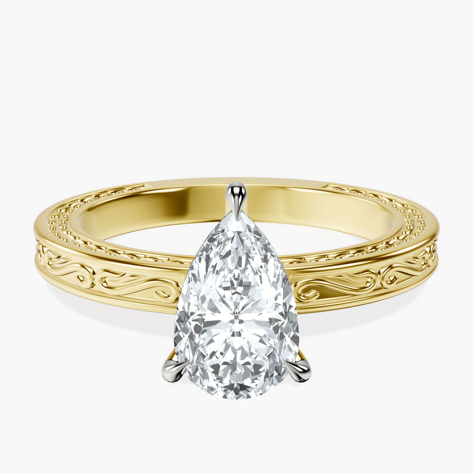 1.34 ct. pear Ivory Solitaire Ring in 10kt yellow gold rtr top