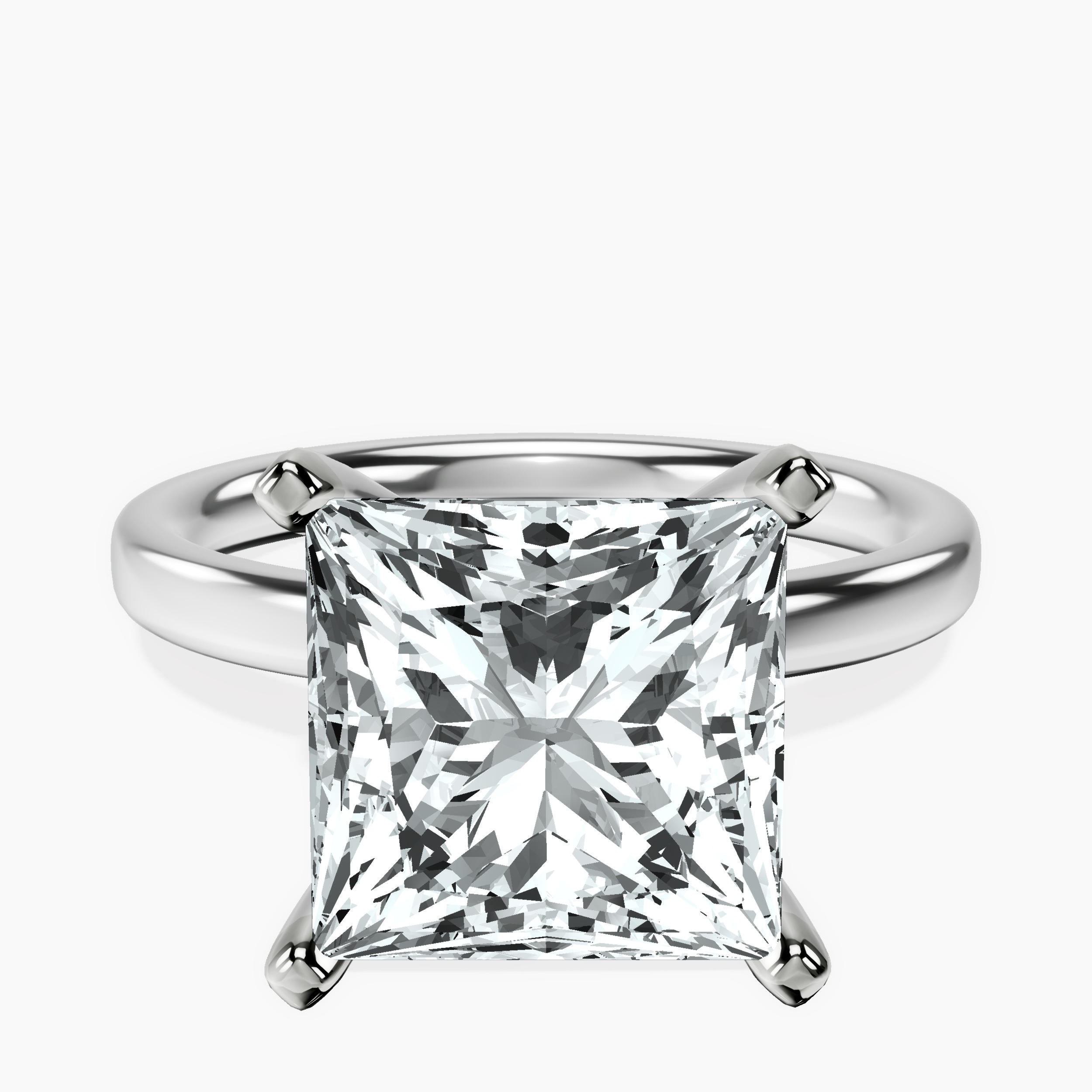 5.02 ct. princess Four Prong Ring in 9Ct white gold rtr top