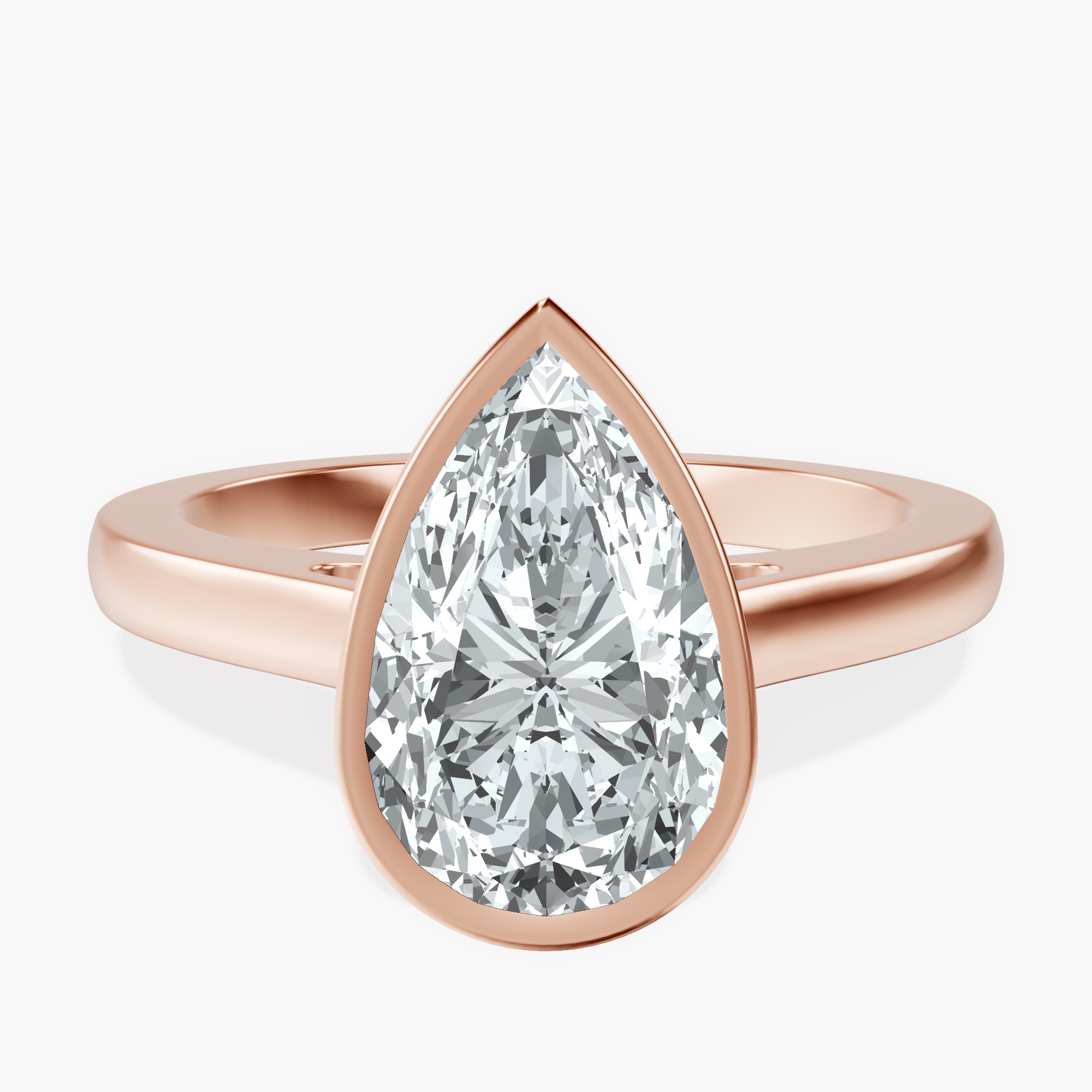 2.96 ct. pear Bezel Solitaire Ring in 10kt rose gold rtr top