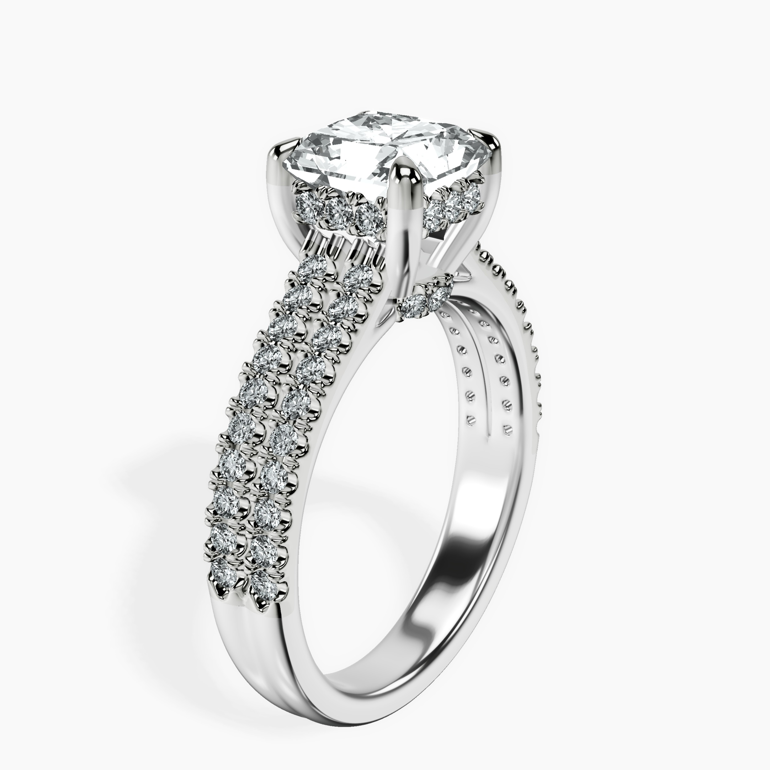 2.94 ct. radiant Tosca Secret Halo Ring in 10kt white gold standing product image one