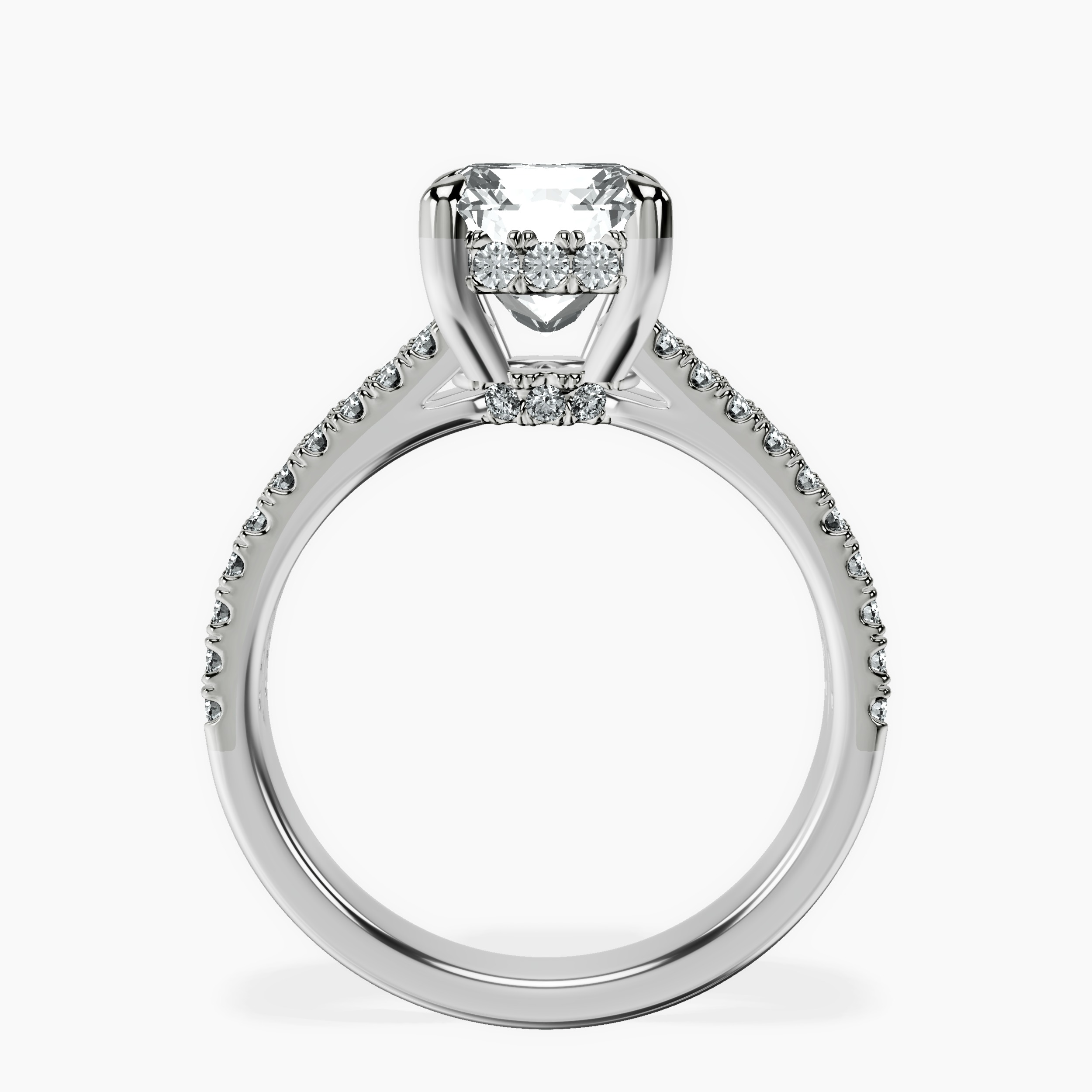 2.94 ct. radiant Tosca Secret Halo Ring in 10kt white gold side right image one